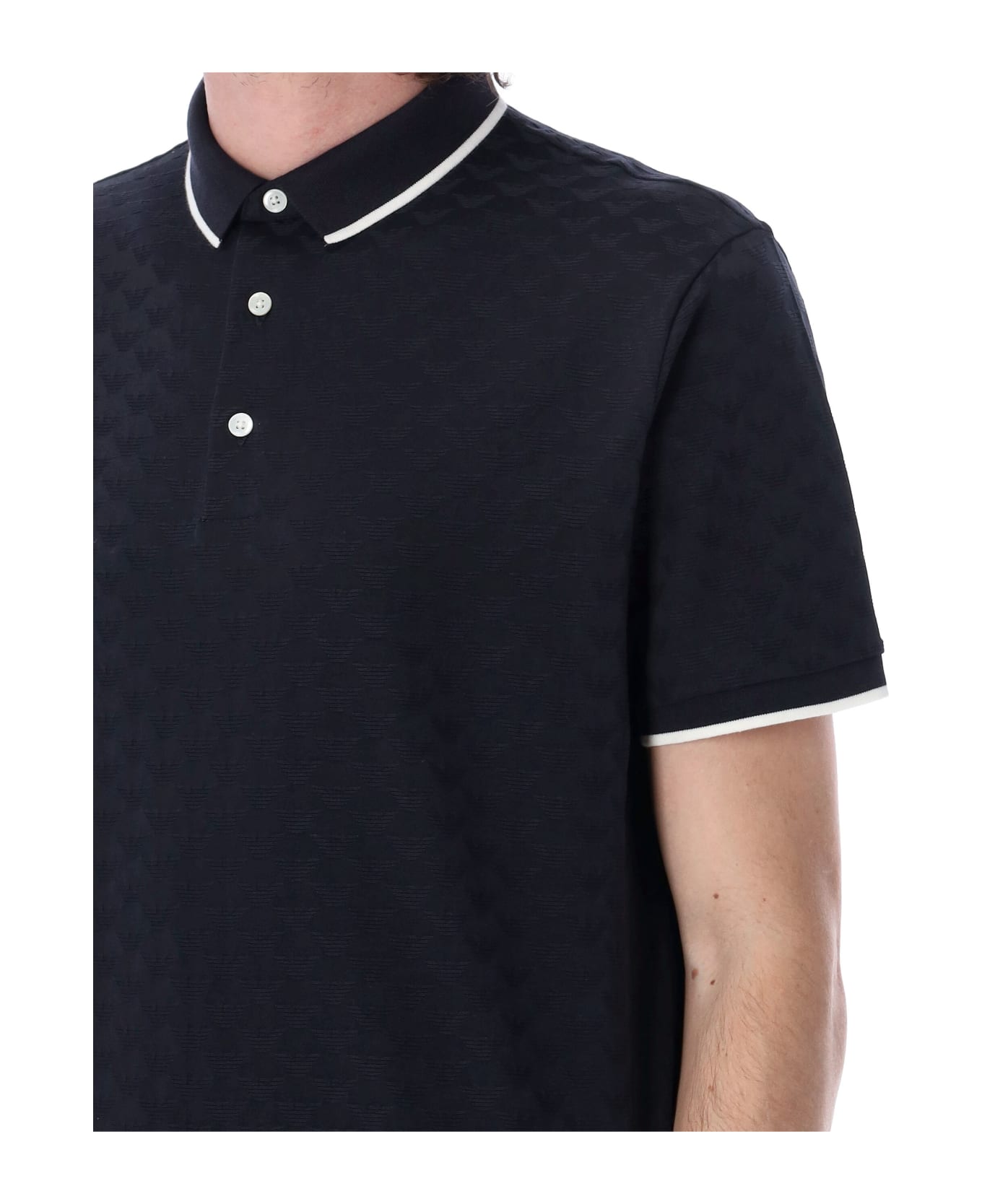Emporio Armani Jacquard Eagle Polo Shirt - Blue ポロシャツ