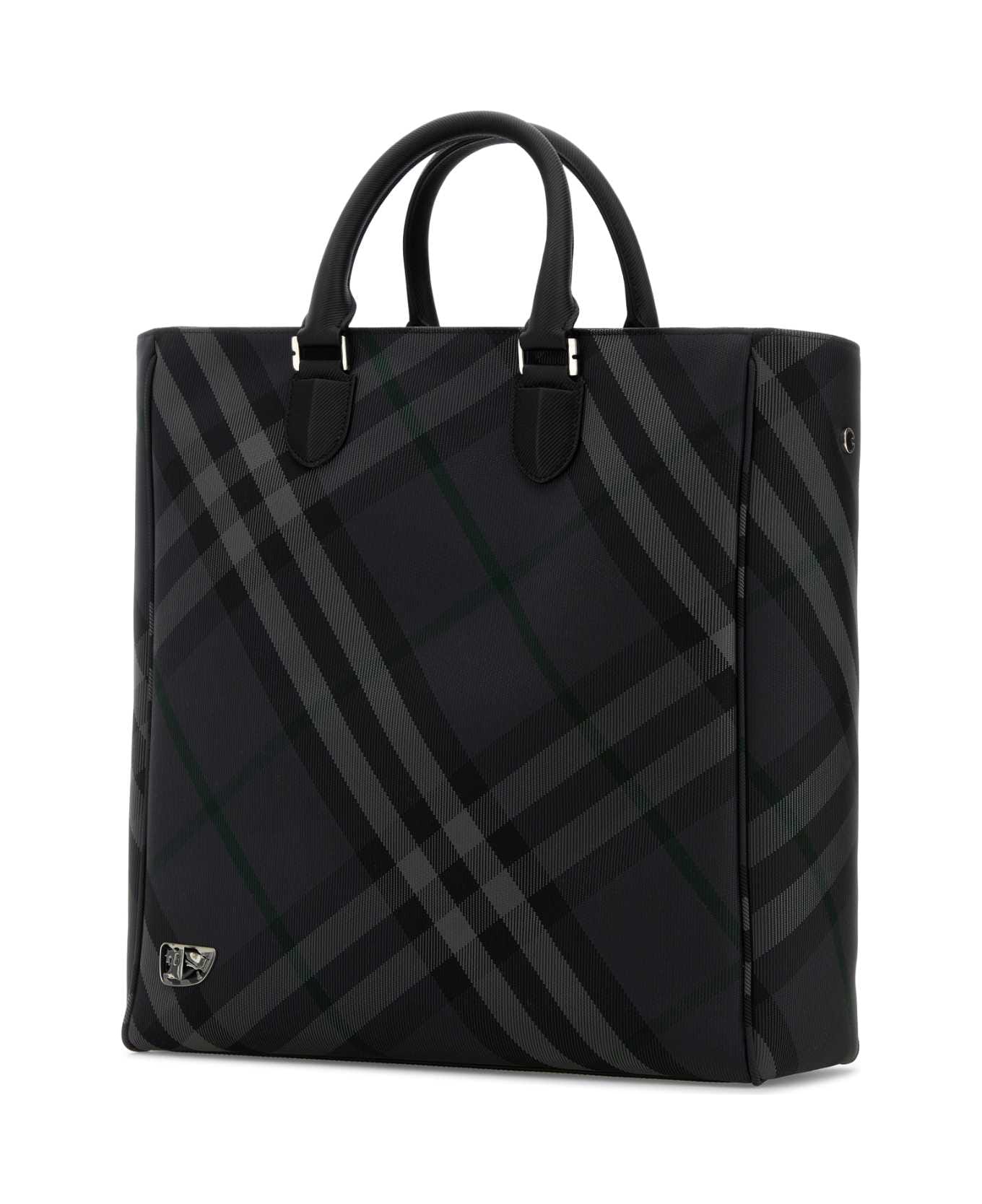 Burberry Embroidered Fabric Shopping Bag - CHARCOAL