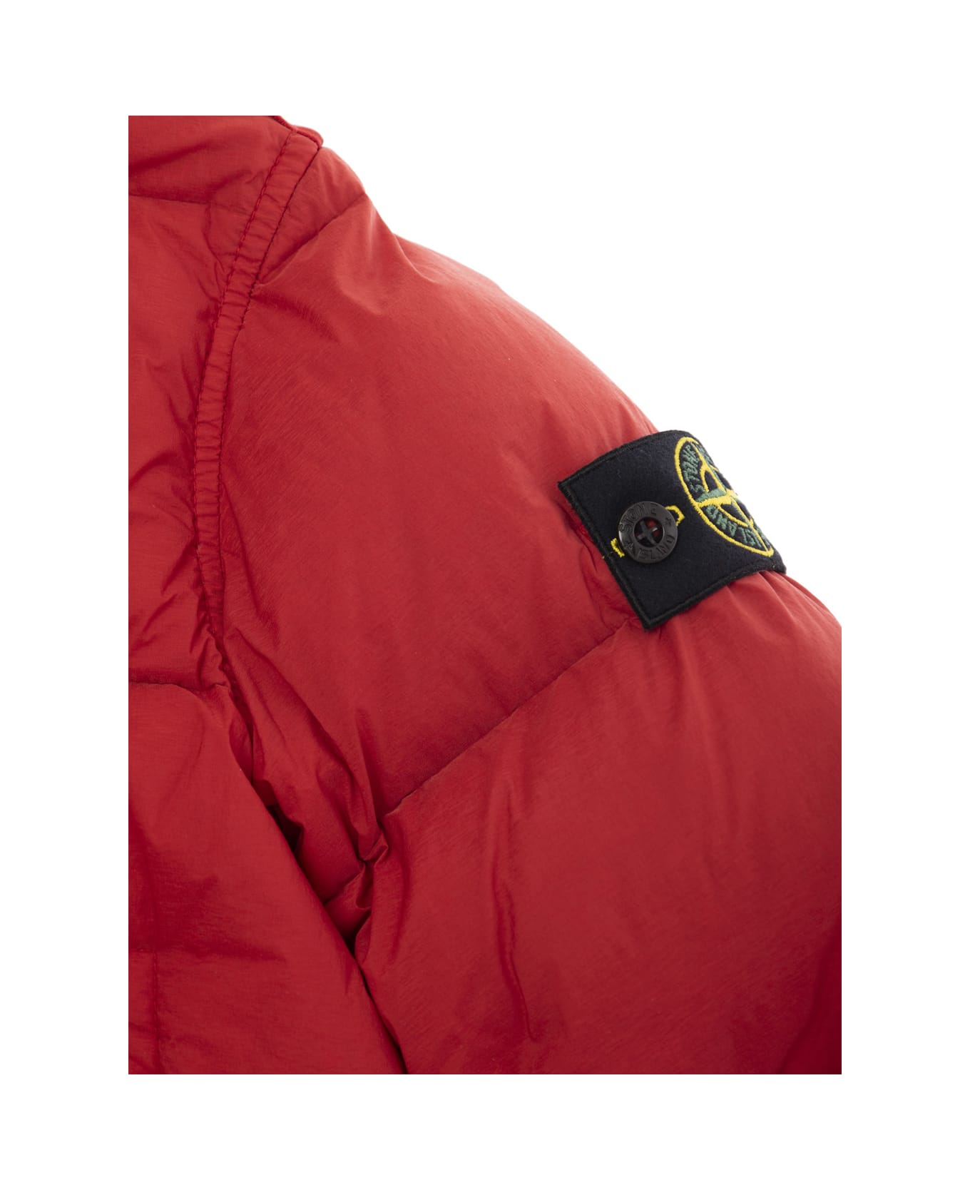 Stone Island Junior Red Hooded Down Jacket With Logo Patch In Tech Fabric Boy - Red