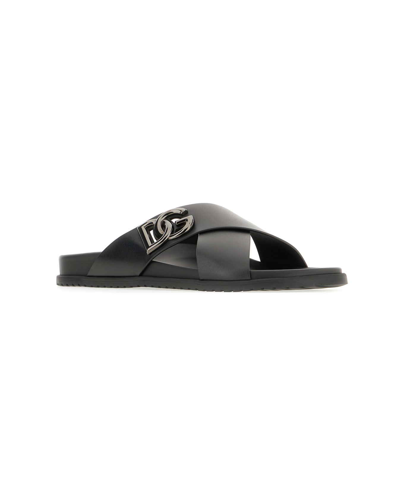 Dolce 
Gabbana Black Leather Slippers - BLACK