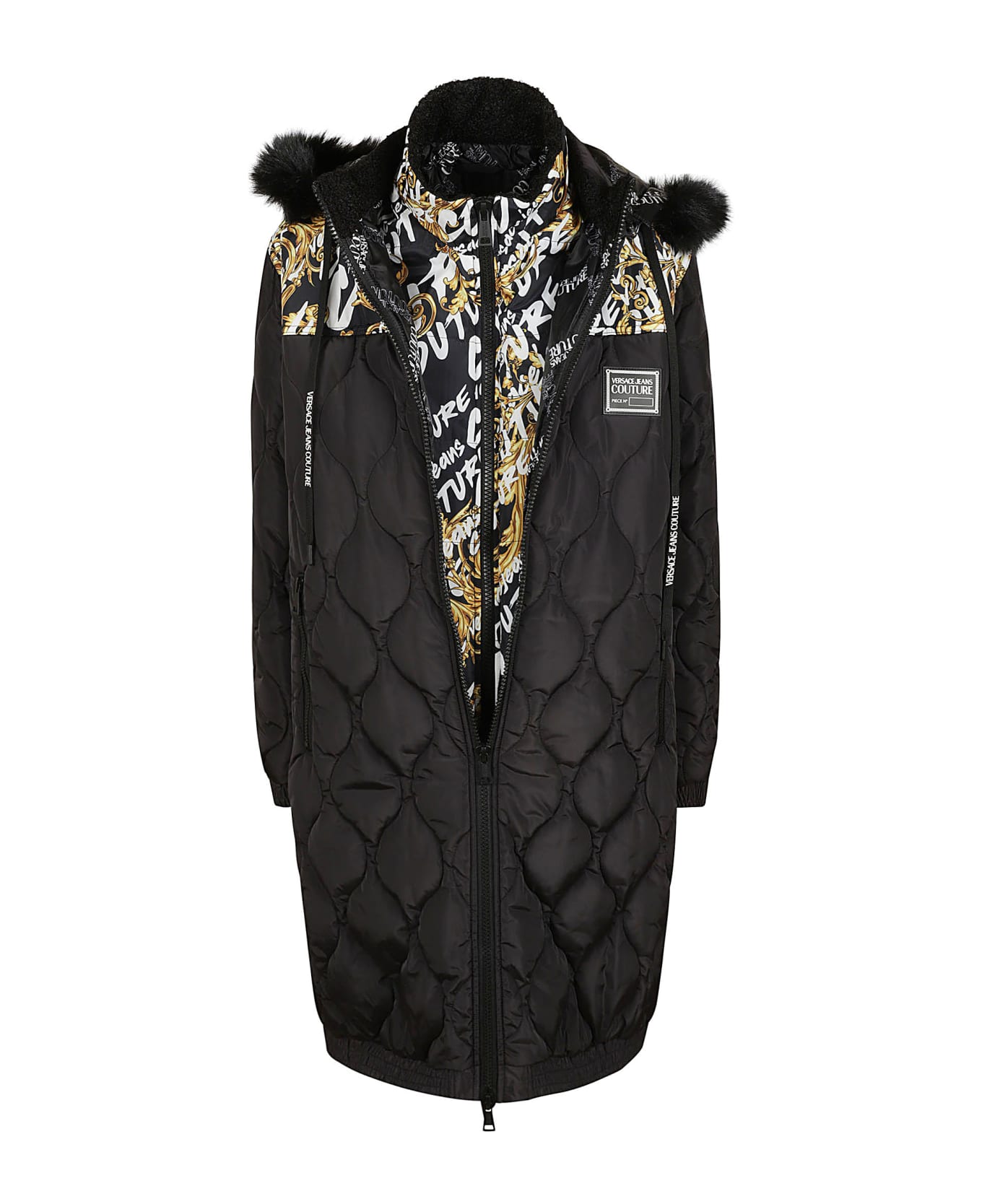 Versace Jeans Couture Print Logo Brush Couture Coat - Black