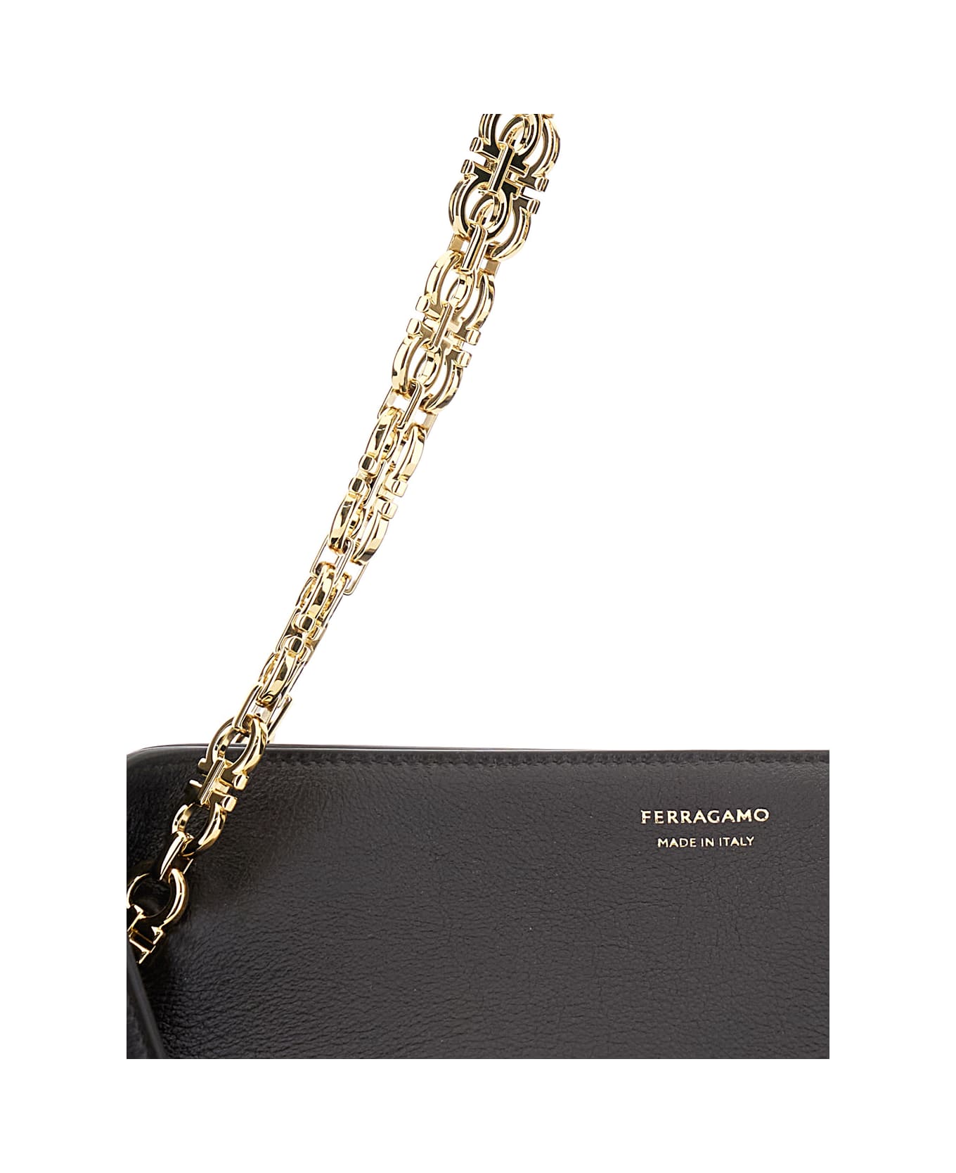 Ferragamo Brown Shoulder Bag With Logo Strap And Logo Lettering On The Front In Leather Woman - BLACK