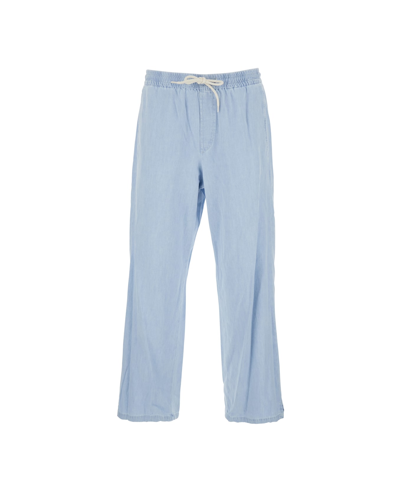 A.P.C. Light Blue Pants With Elastic Waist And Drawstring In Cotton Man - Light blue