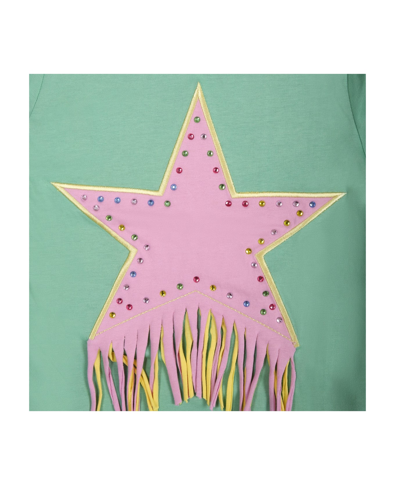 Stella McCartney Kids Green T-shirt For Girl With Star - Green Tシャツ＆ポロシャツ
