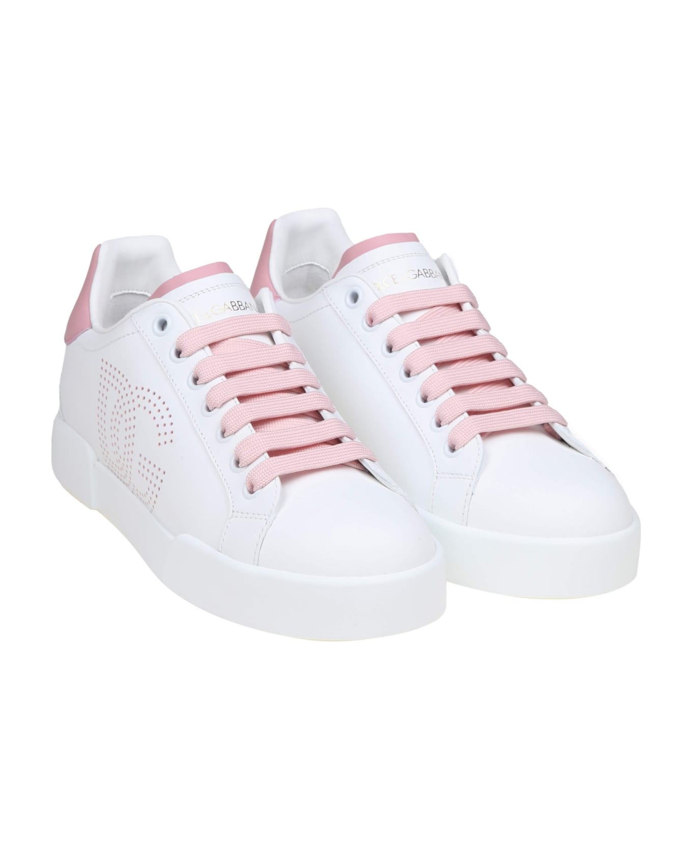 Dolce 
Gabbana Dolce E Gabbana Portofino Light Sneakers In White And Pink Leather - WHITE/PINK