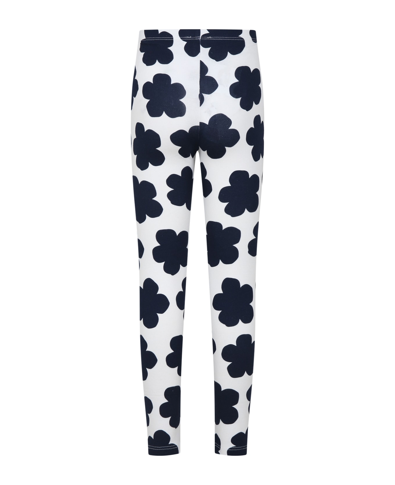 Kenzo Kids Ivory Leggings For Girl With Logo And Flowers - Ivory ボトムス