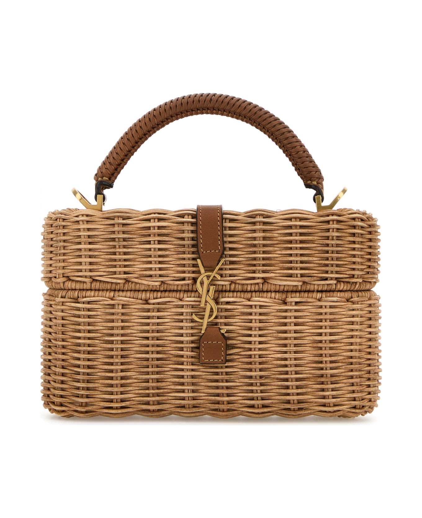 Saint Laurent Wicker Vanity Gaby Handbag - NATURALE/BRICK