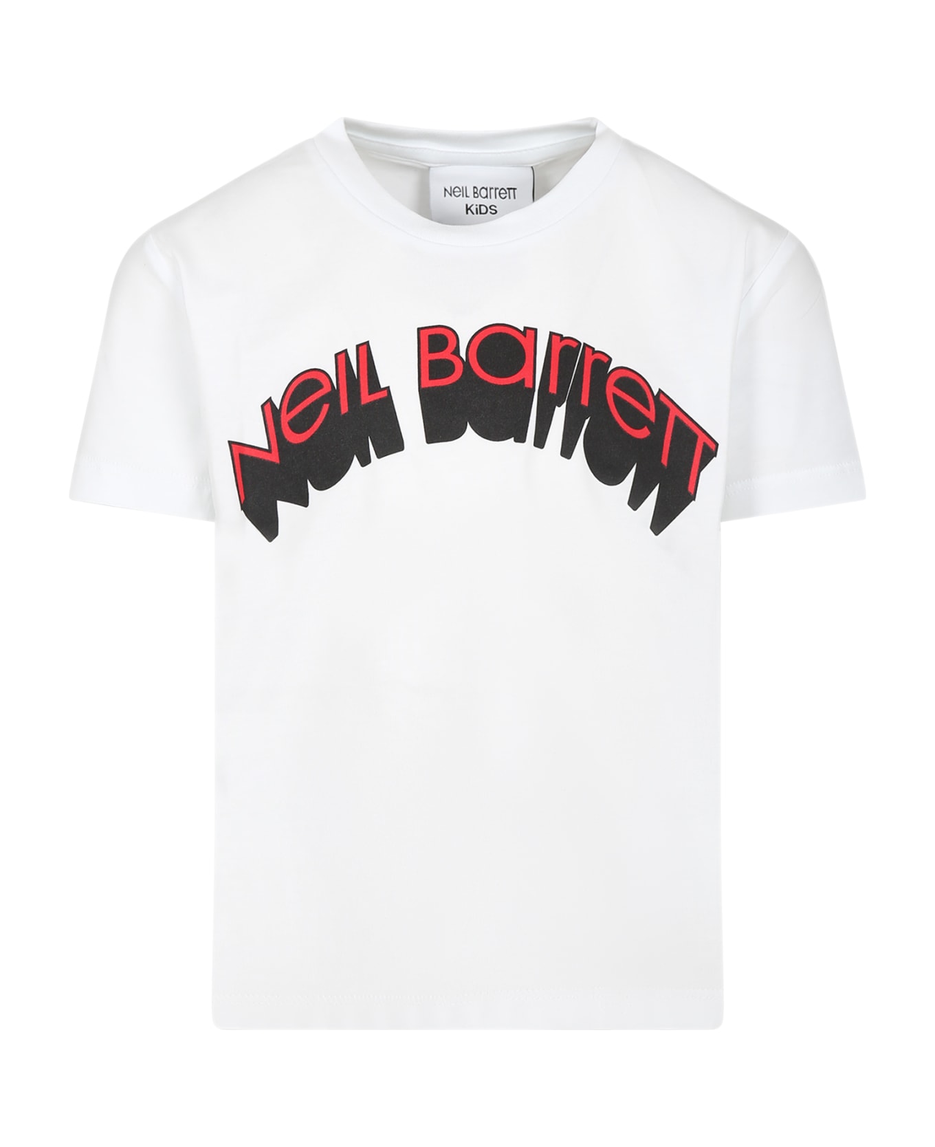 Neil Barrett White T-shirt For Boy With Red And White Logo - White