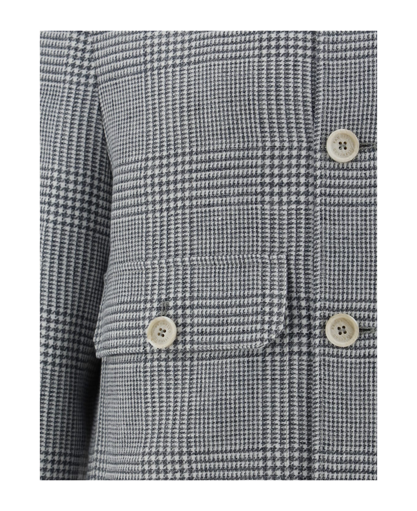 Brunello Cucinelli Linen, Wool And Silk Checked Jacket - Grigio+off White ジャケット