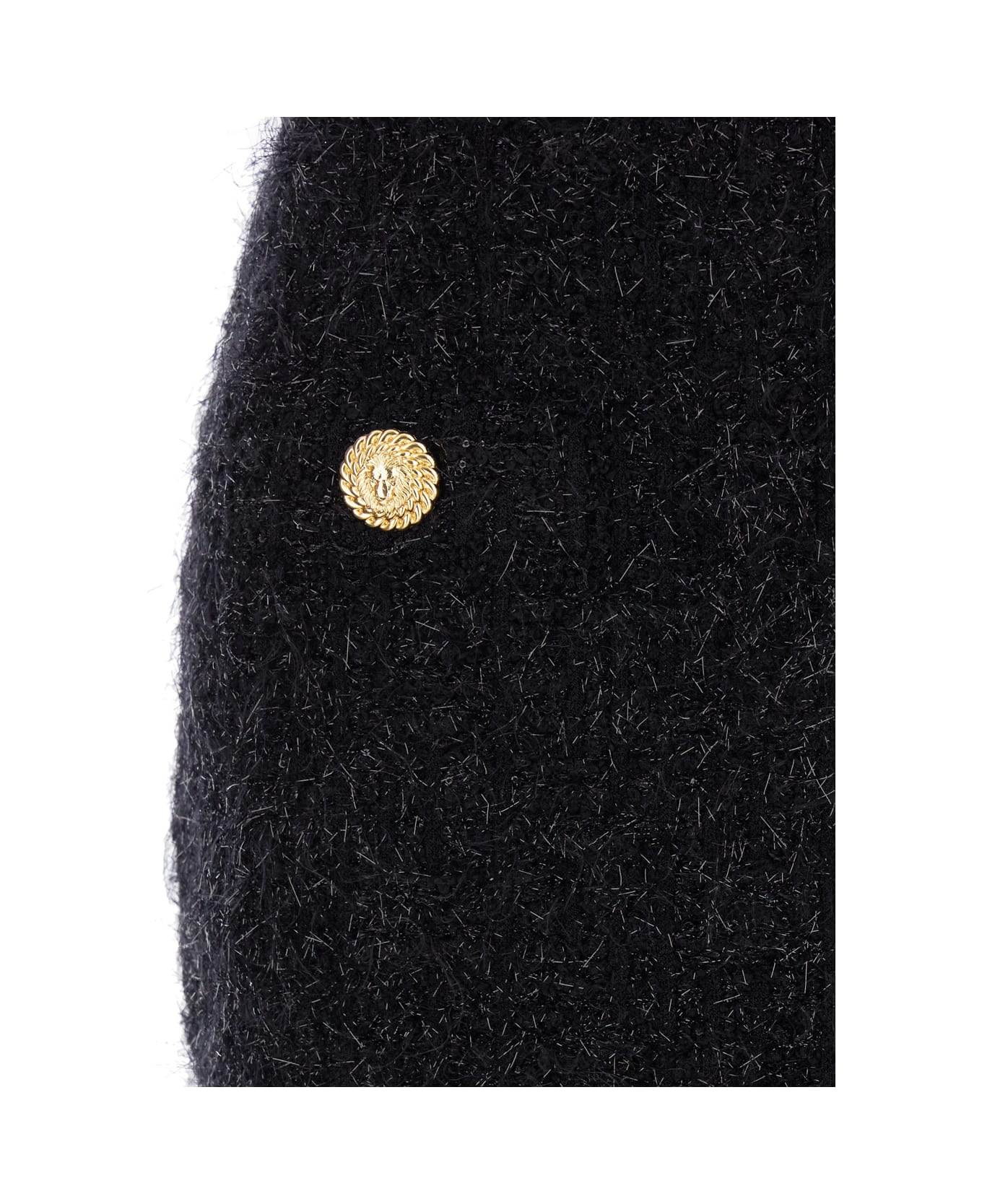 Balmain Black Pencil Mini Skirt With Jewel Buttons In Tweed Woman - Black