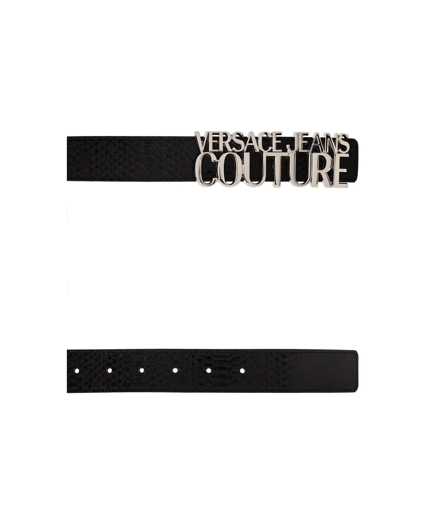 Versace Jeans Couture Logo Lettering Buckle Belt - Black