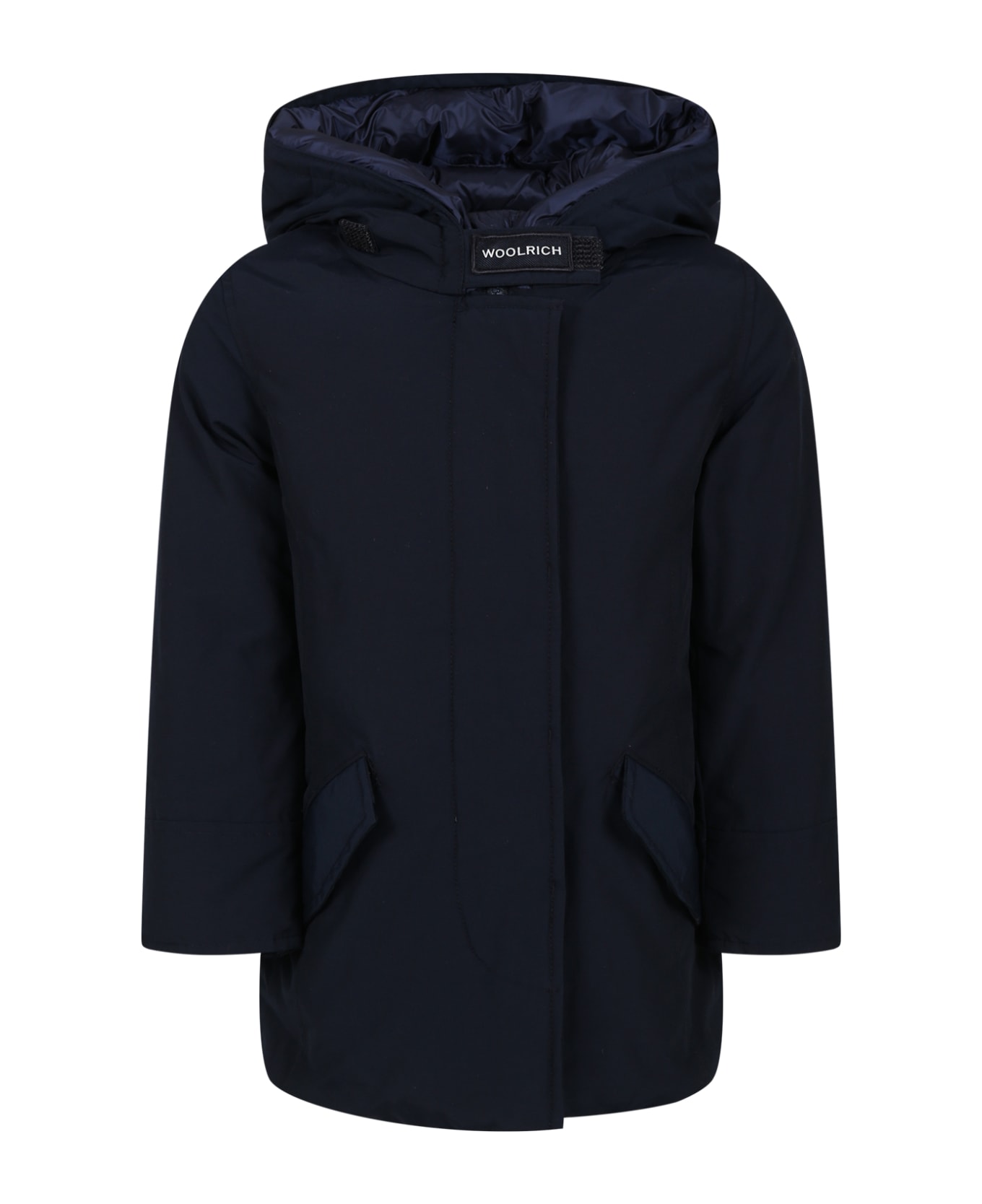 Woolrich Blue Arctic Parka For Girl With Logo - Mlb Melton Blue