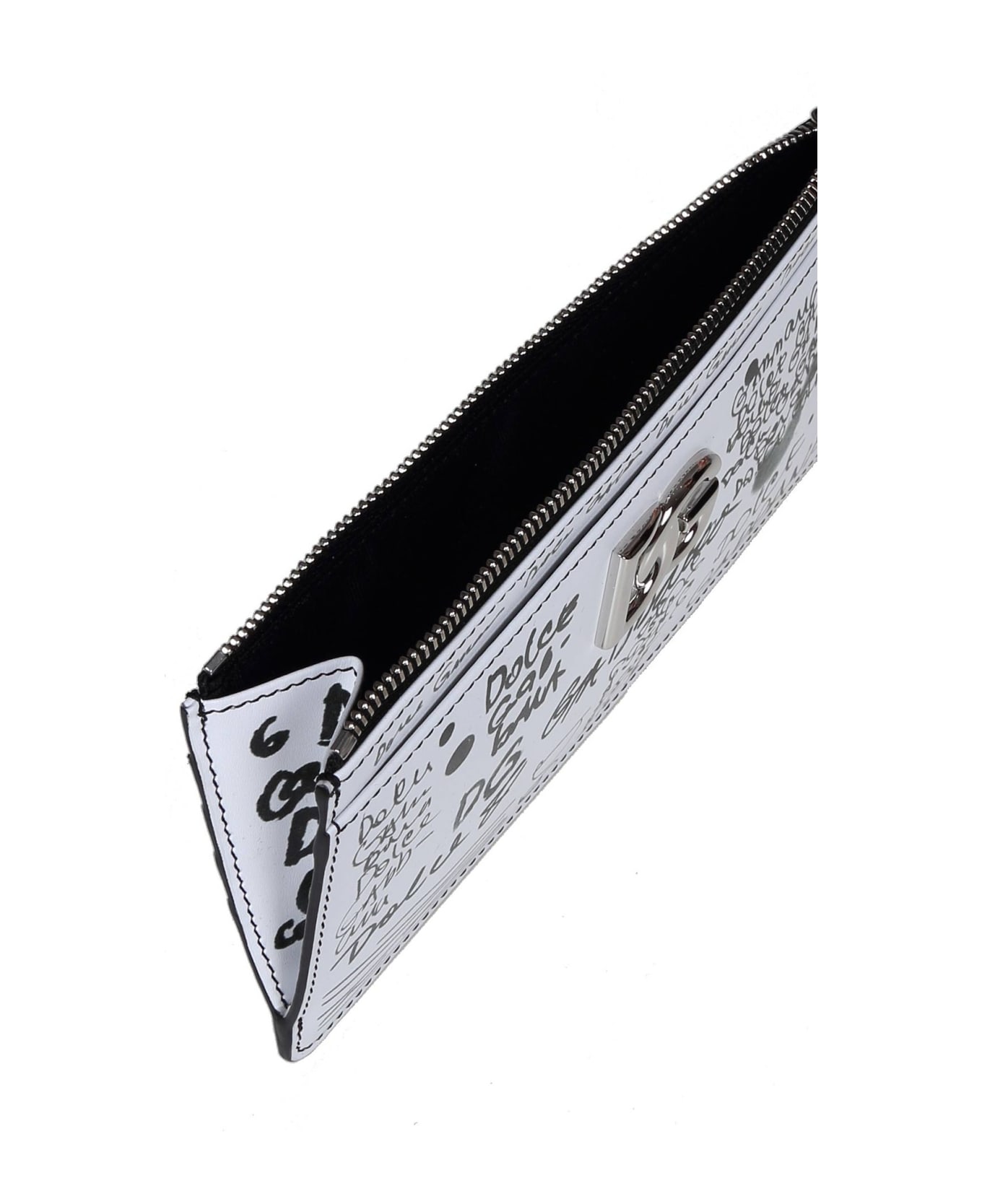 Dolce & Gabbana Card Holder In Graffiti Print Leather - Bianco