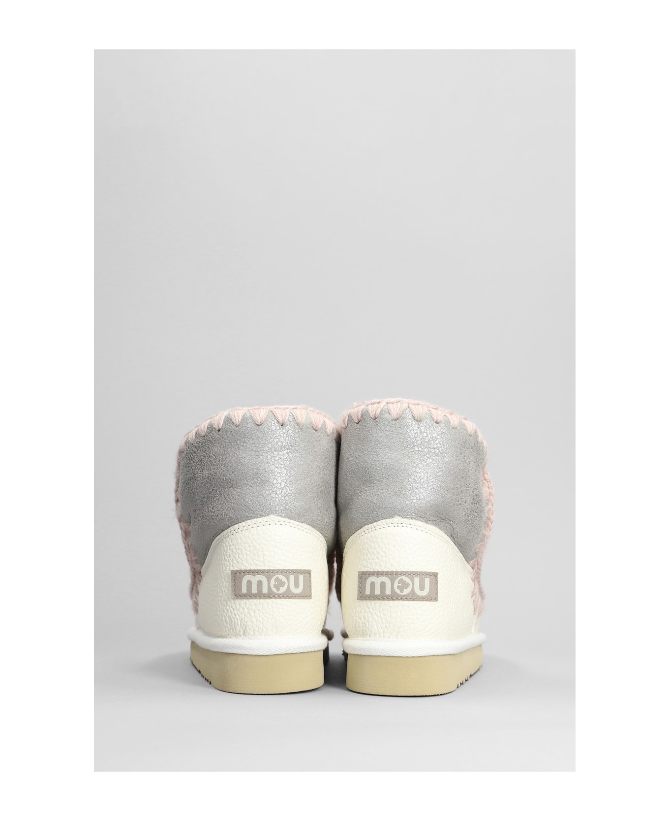 Mou Eskimo 18 Low Heels Ankle Boots In Rose-pink Leather - rose-pink