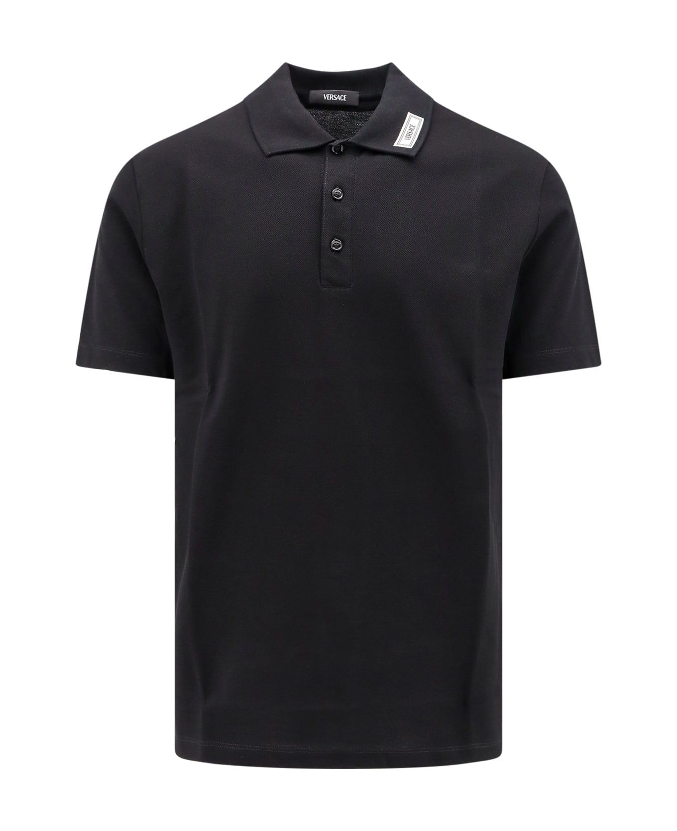 Versace Logo Patch Short-sleeved Polo Shirt - Black