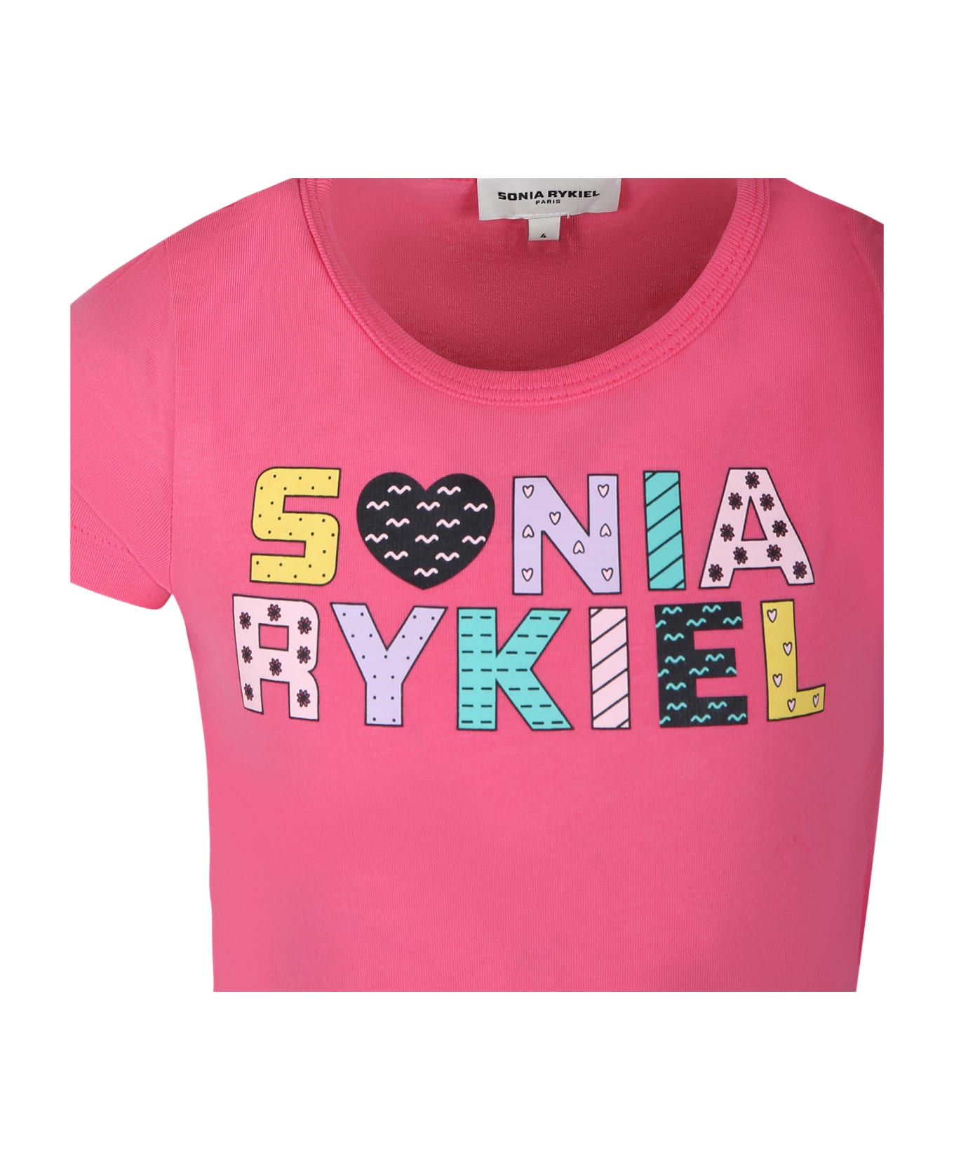 Rykiel Enfant Pink T-shirt For Girl With Logo Print - Pink