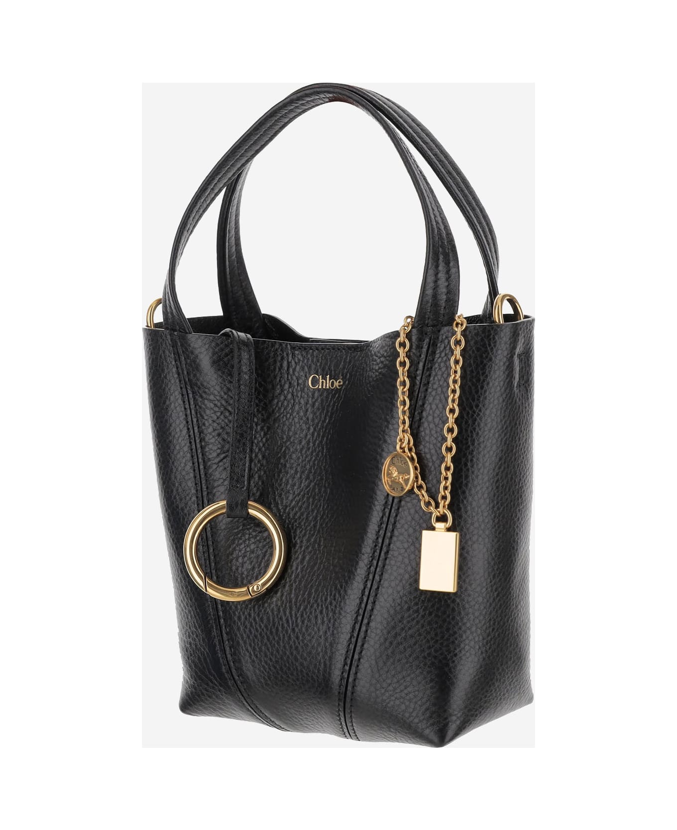 Chloé Spin Garnet Leather Small Tote Bag - Black