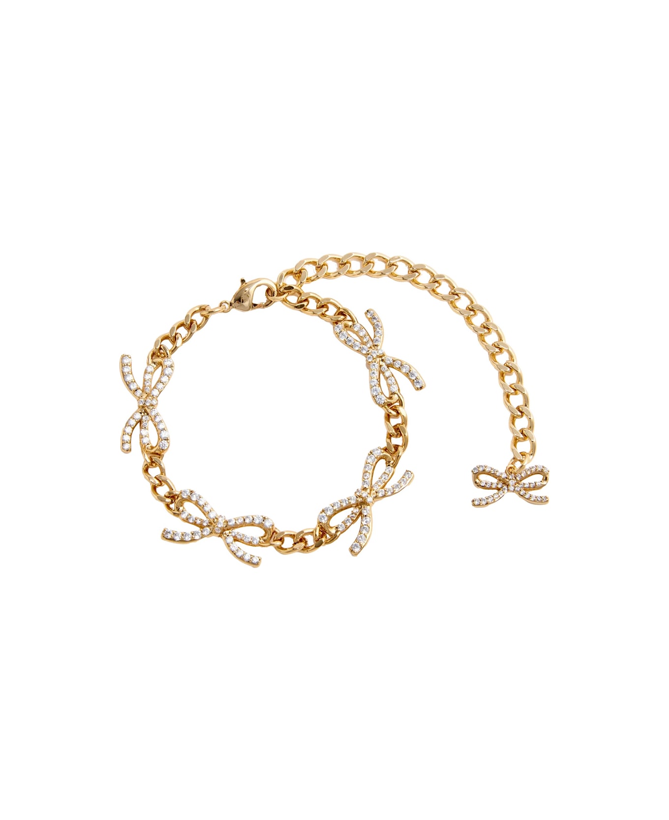 self-portrait Metallic Bracelet With Bow Nad Crystal Embellishments In Copper Woman - Metallic