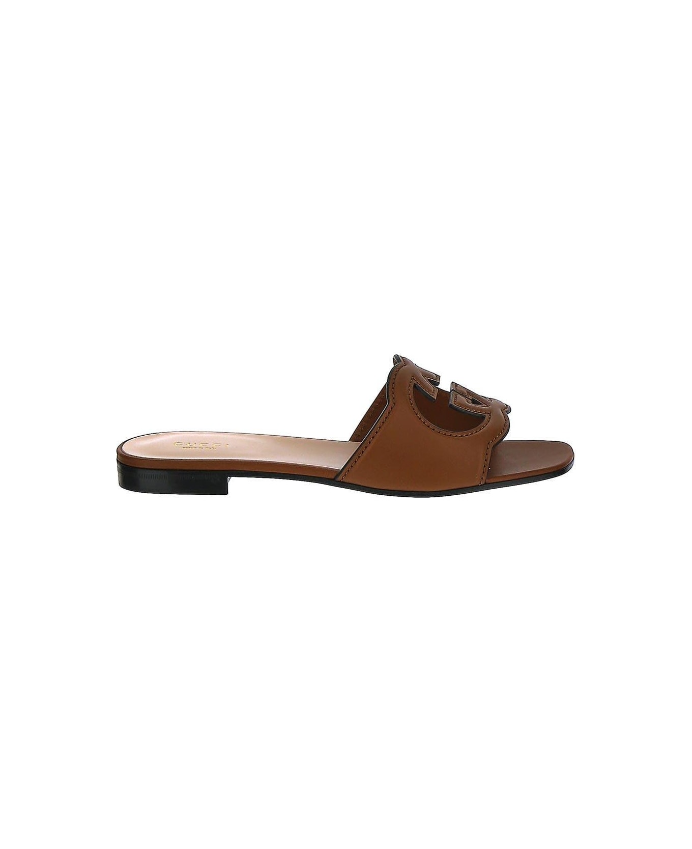 Gucci Interlocking G Cut-out Slide Sandal - Leather Brown