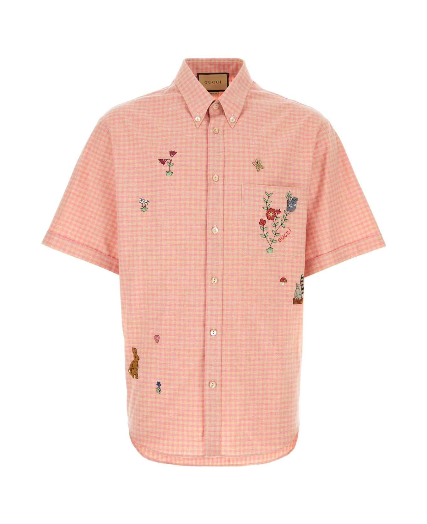 Gucci Embroidered Cotton Shirt - PINK/BEIGE/MIX