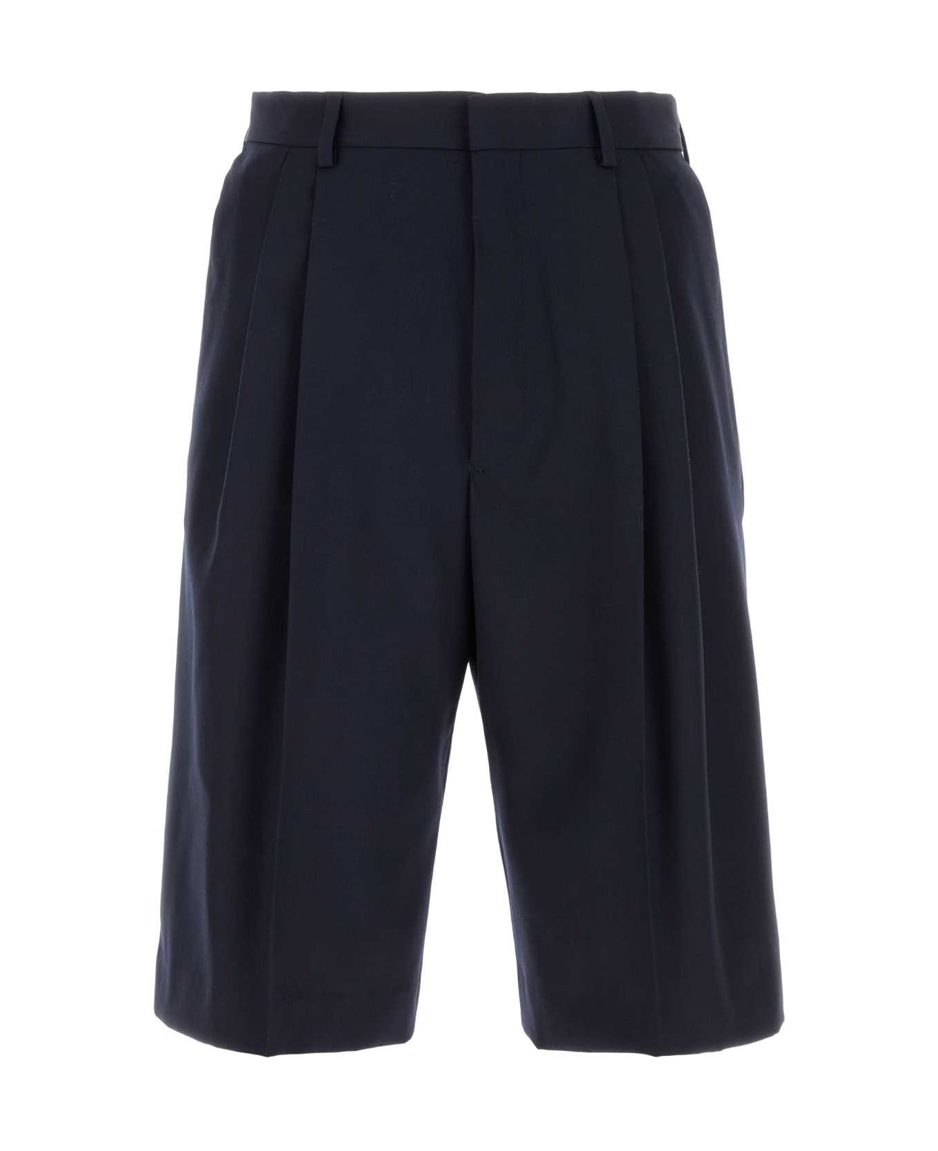 Dries Van Noten Navy Blue Wool Panrom Bermuda Shorts - NAVY
