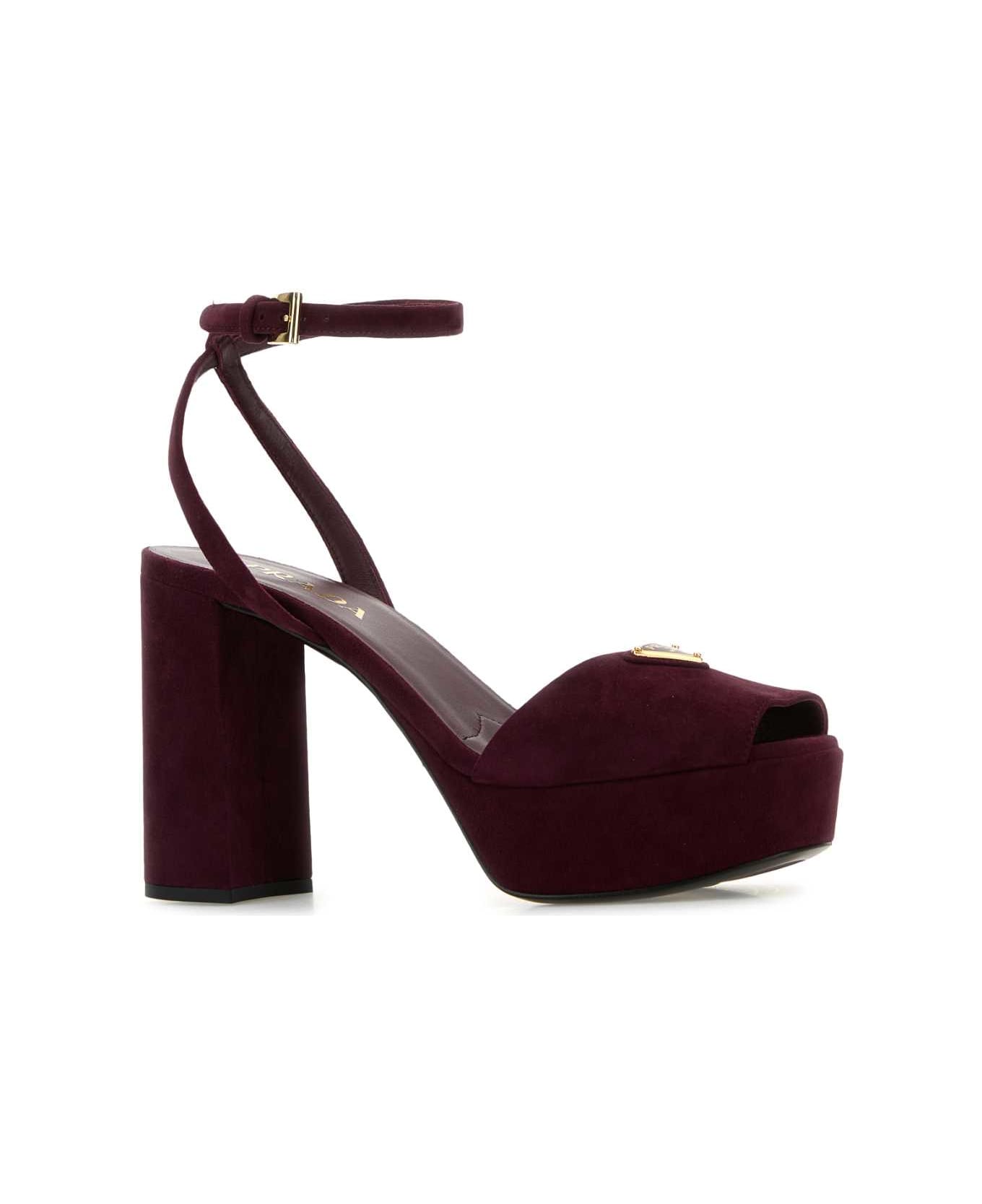 Prada Tyrian Purple Suede Sandals - BORDEAUX