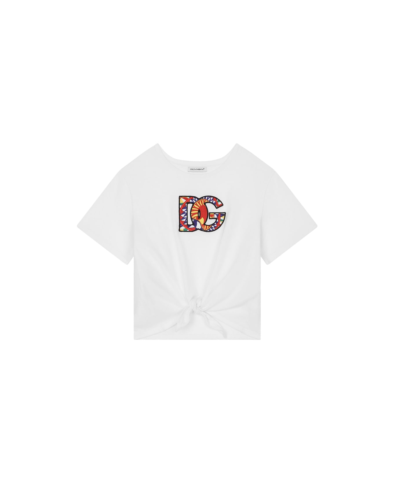 Dolce & Gabbana White T-shirt With Dg Cart Patch And Knot - White Tシャツ＆ポロシャツ