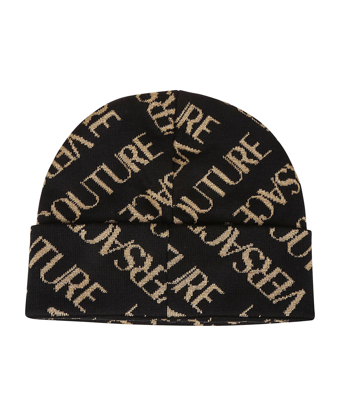 Versace Jeans Couture Logo All Over Medium Beanie - Black/gold
