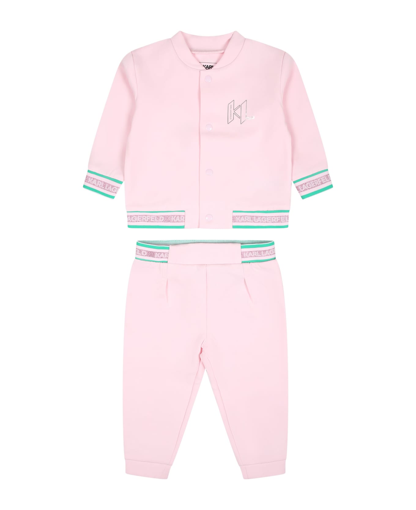 Karl Lagerfeld Kids Pink Set For Baby Girl With Logo - Pink