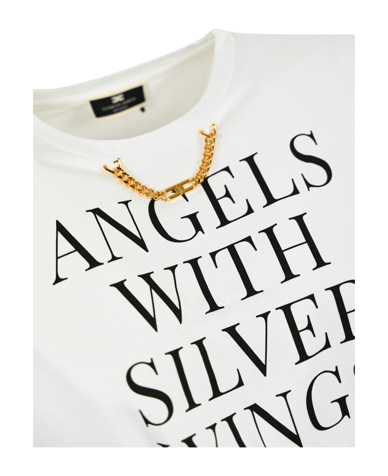 Elisabetta Franchi Cropped T-shirt With Knot - Gesso