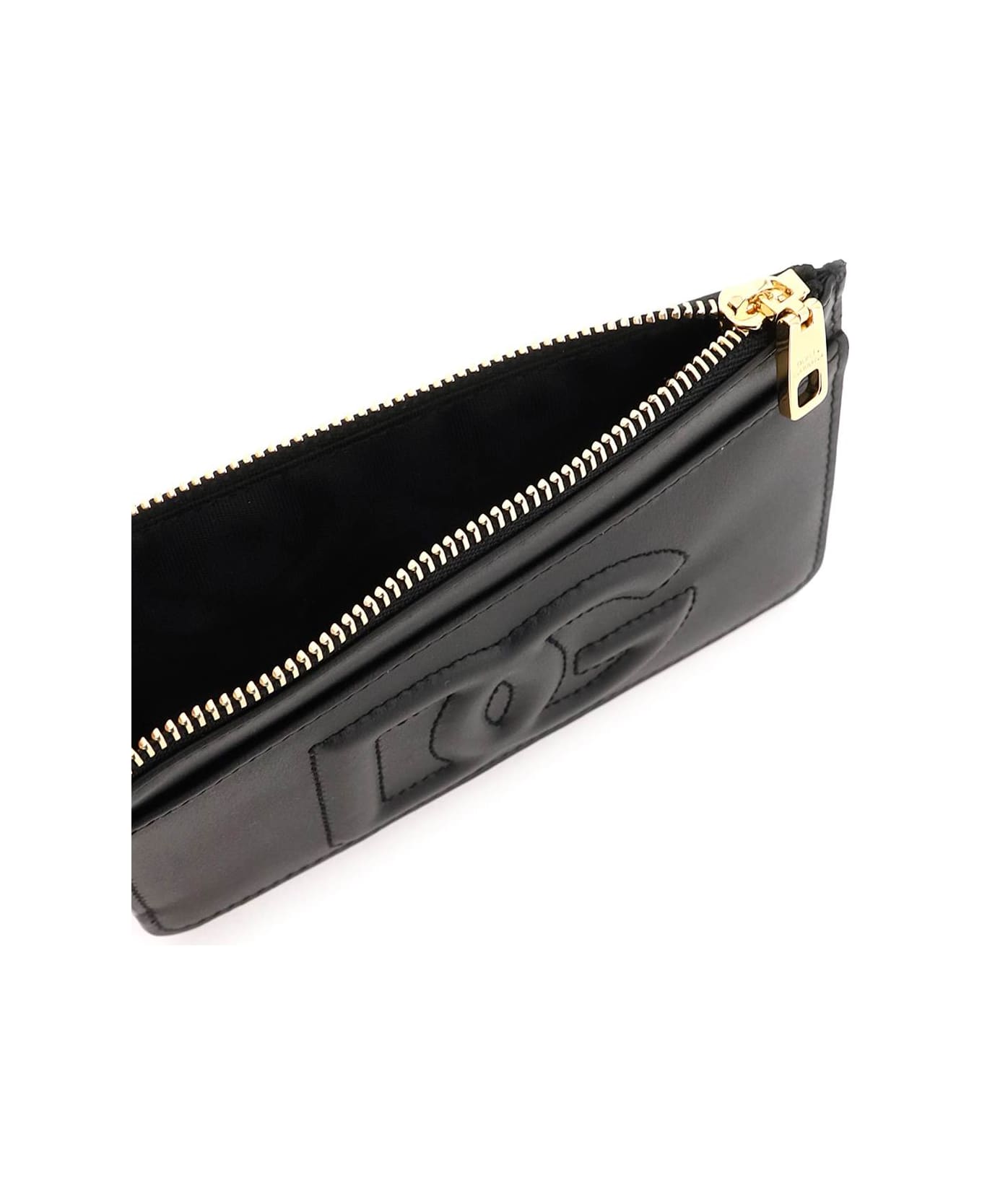 Dolce & Gabbana Logo Embossed Top Zip Card Holder - Black 財布
