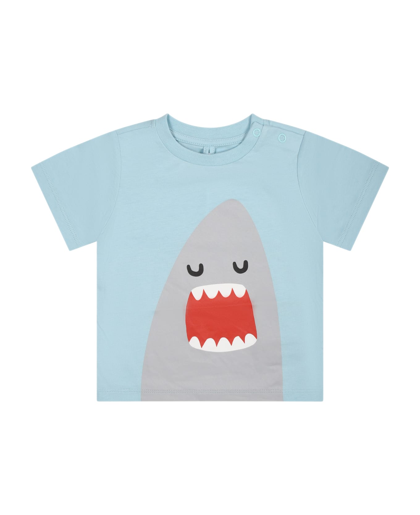 Stella McCartney Kids Light Blue T-shirt For Baby Boy With Shark - Light Blue