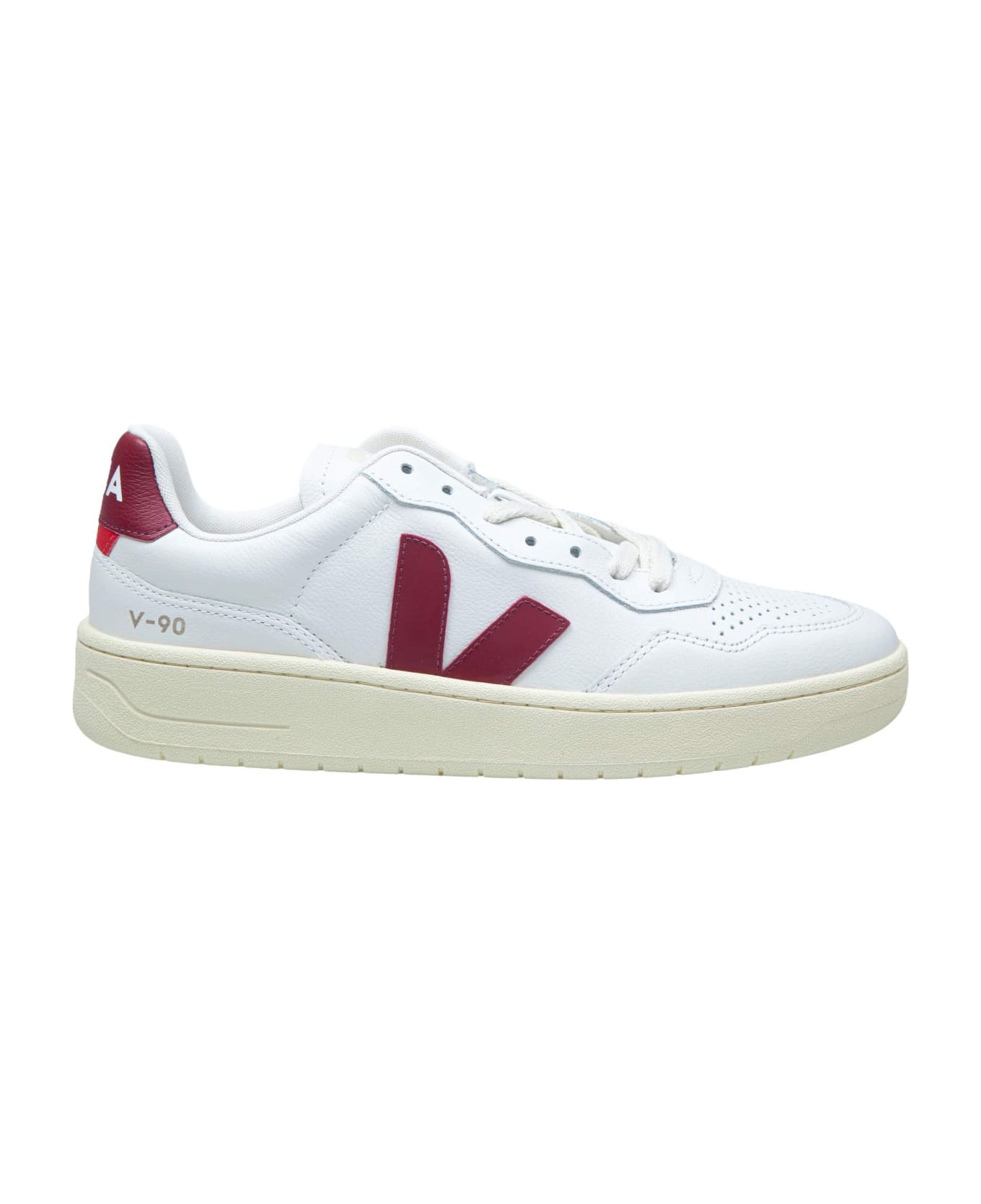 Veja Sneakers V-10 In White And Marsala Leather - White