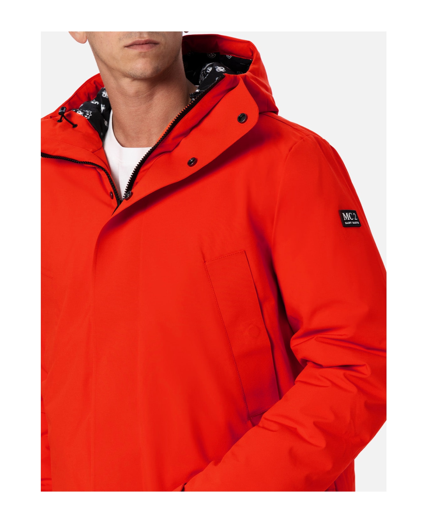 MC2 Saint Barth Man Hooded Parka Jacket Voyager With Bandanna Lining - ORANGE