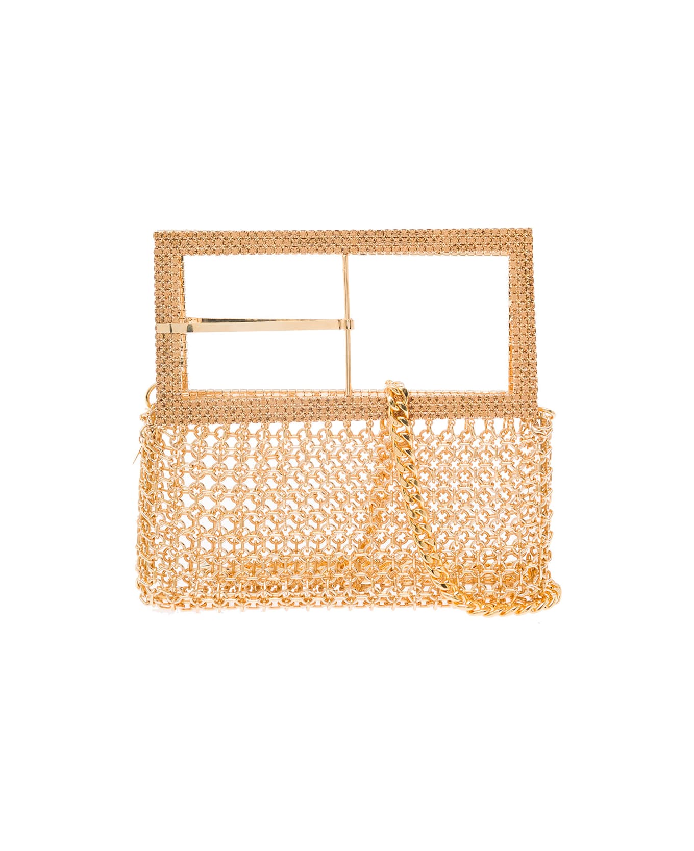 Silvia Gnecchi 'downtown Bag' Gold-colored Shoulder Bag With Maxi Buckle In Metal Mesh Woman - Metallic ショルダーバッグ