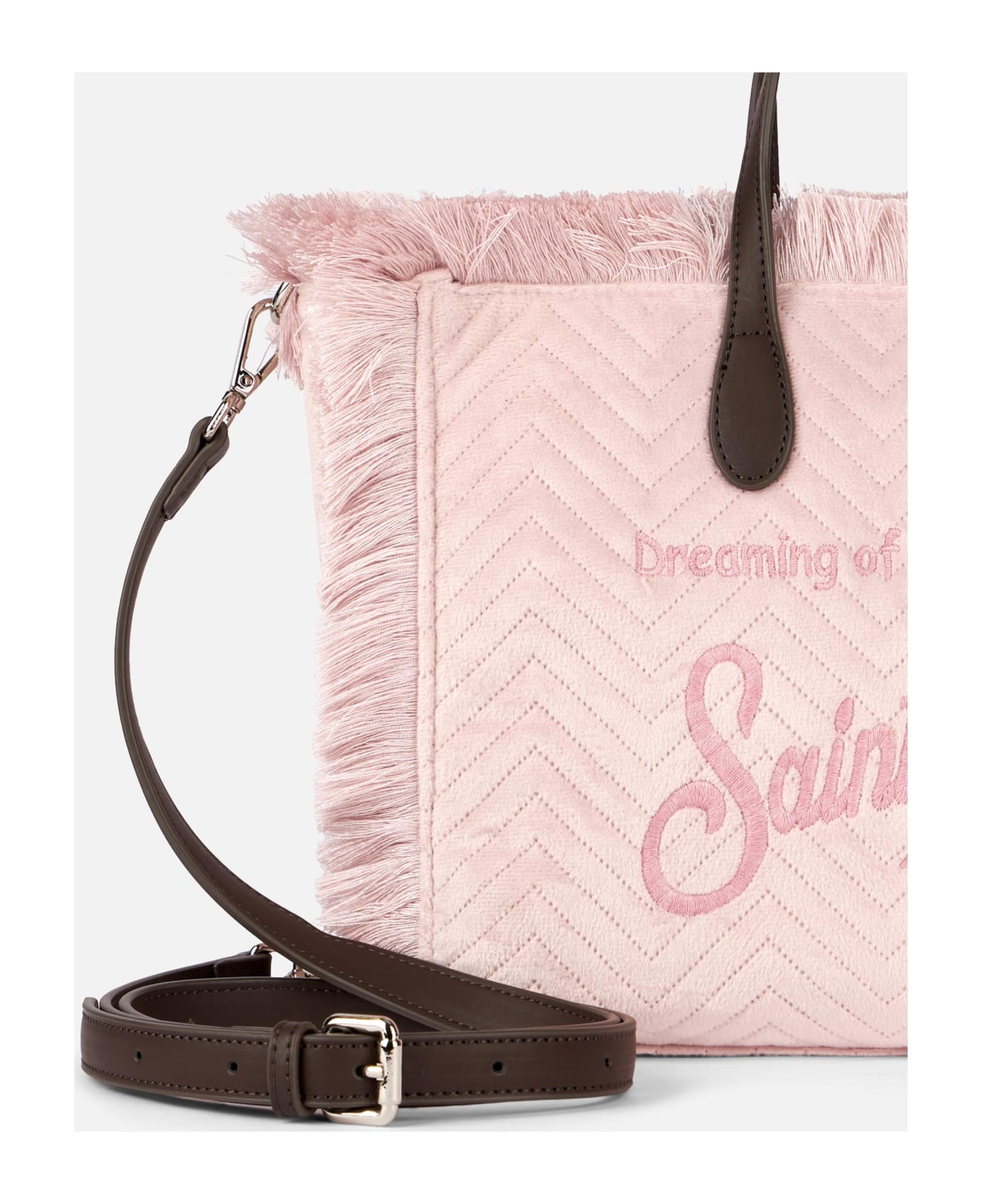 MC2 Saint Barth Velvet Quilt Pink Colette Handbag With Fringes - PINK