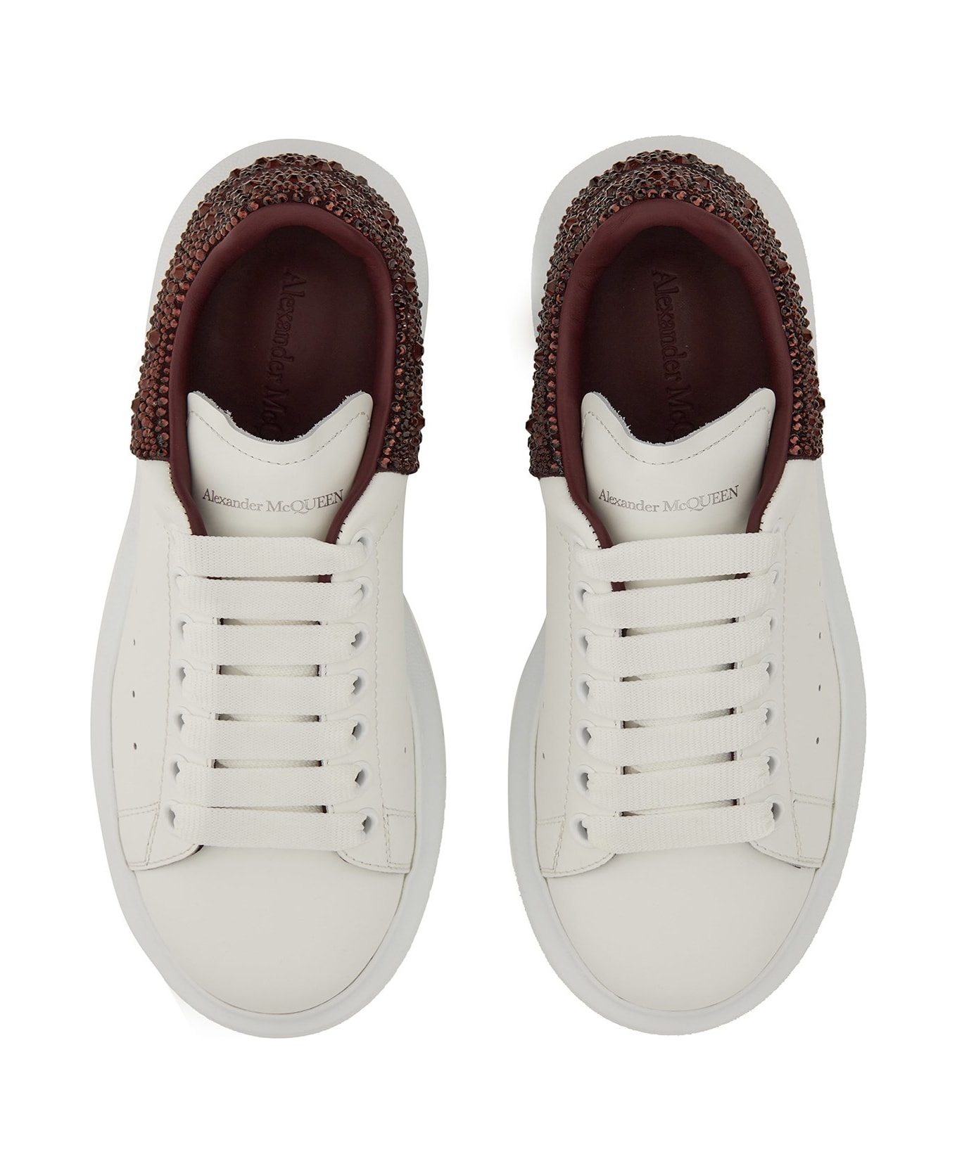 Alexander McQueen Oversized Sneakers In White And Dark Burgundy With Rhinestones - White スニーカー
