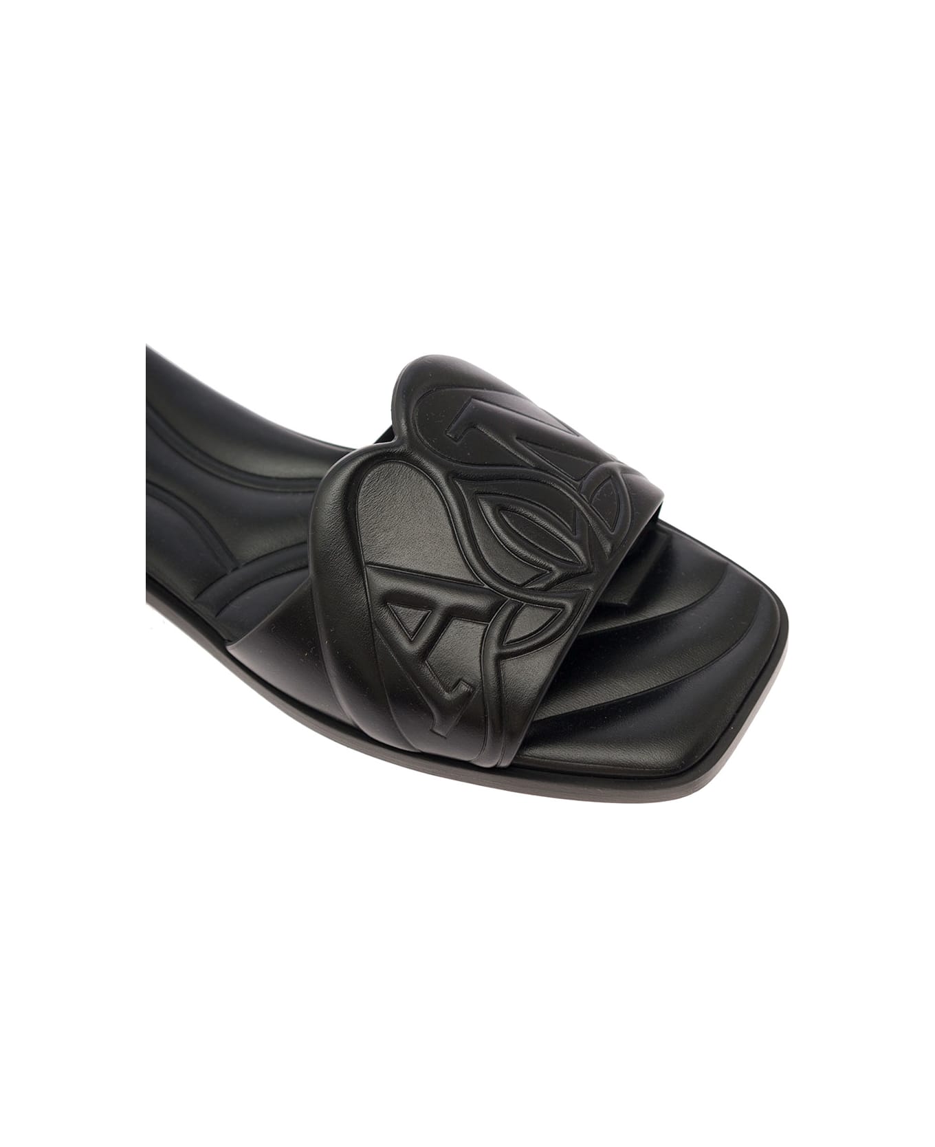 Alexander McQueen Black Quilted Sandals With Logo Motif In Leather Woman - Black