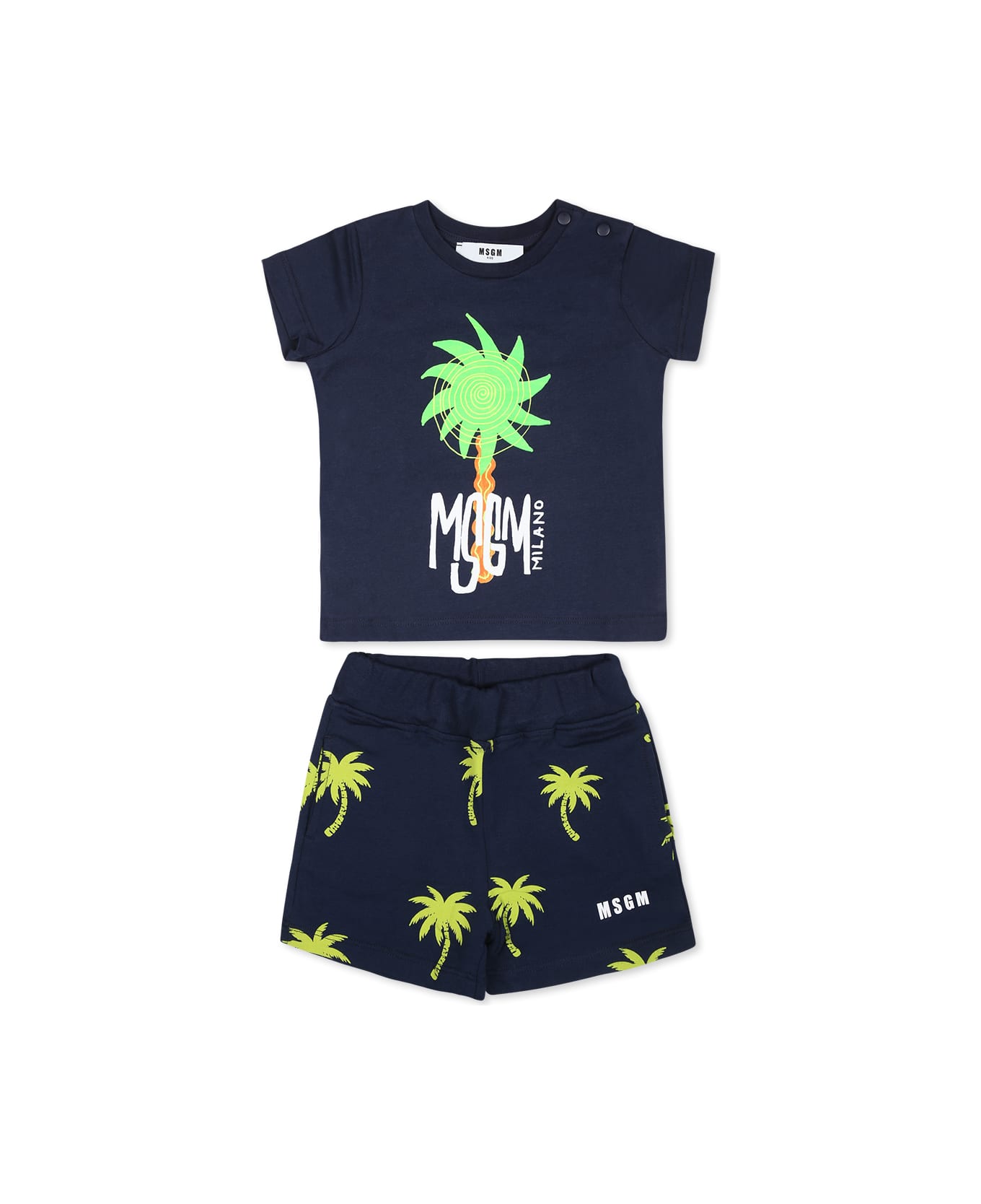 MSGM Multicolor Suit For Baby Boy With Logo And Palm Tree - White ボディスーツ＆セットアップ