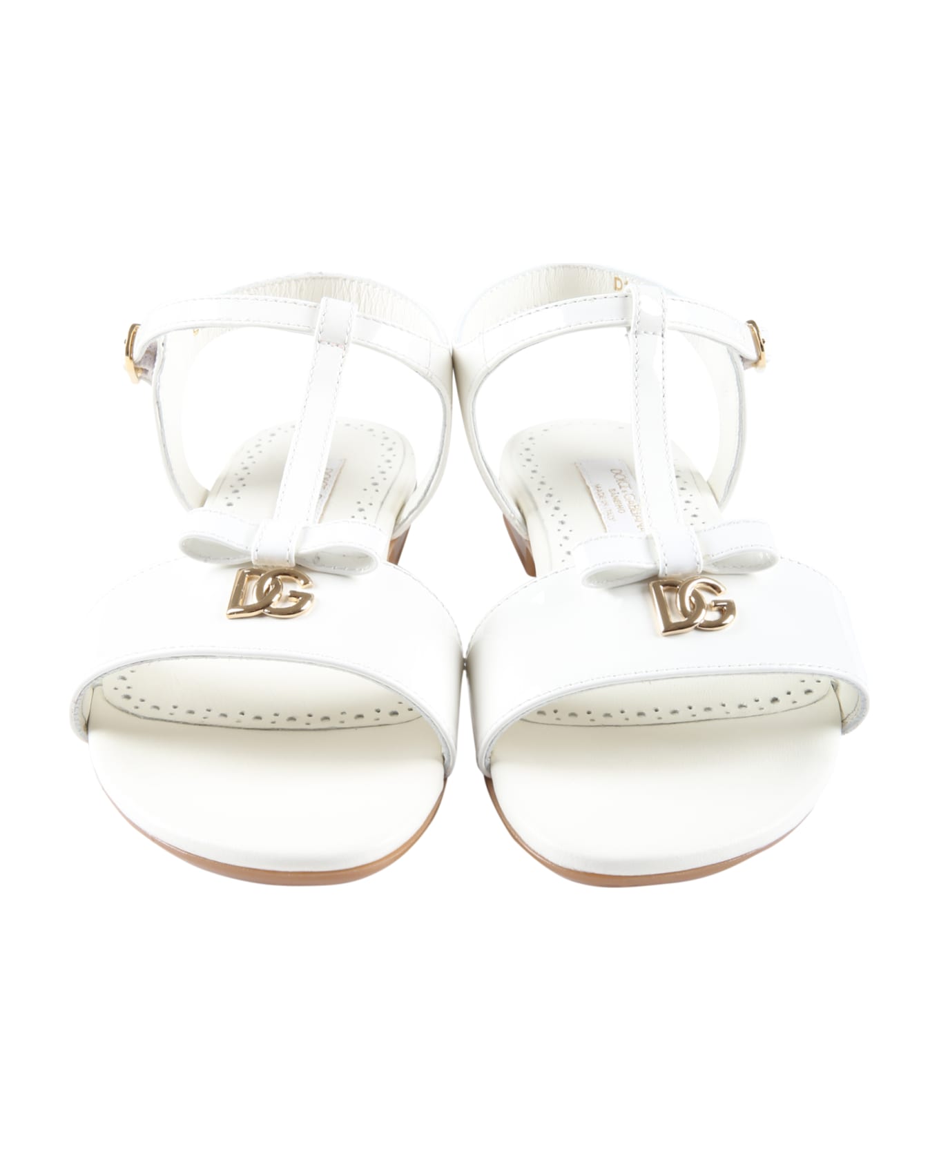 Dolce & Gabbana White Sandals For Girl With Logo - White