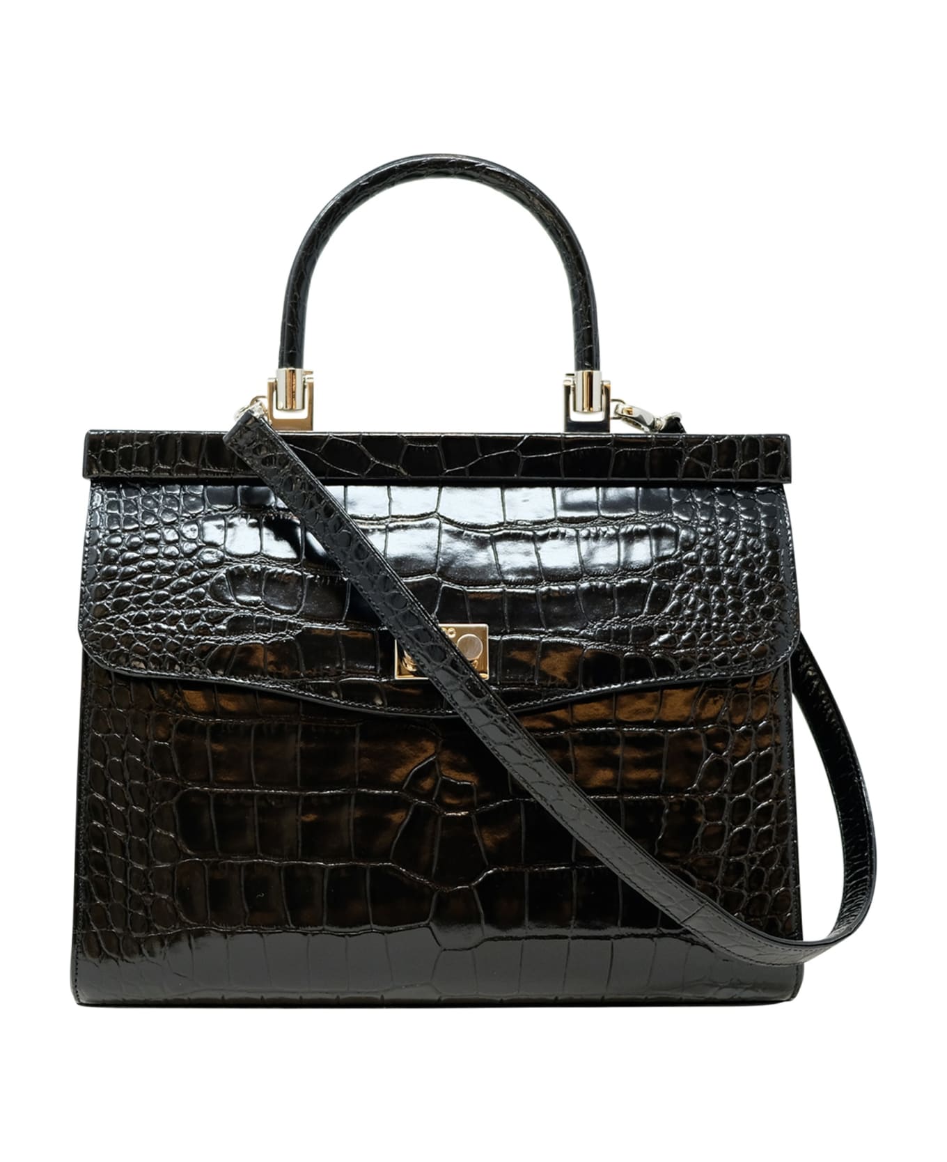 Rodo Black Croco Leather Paris Handbag トートバッグ