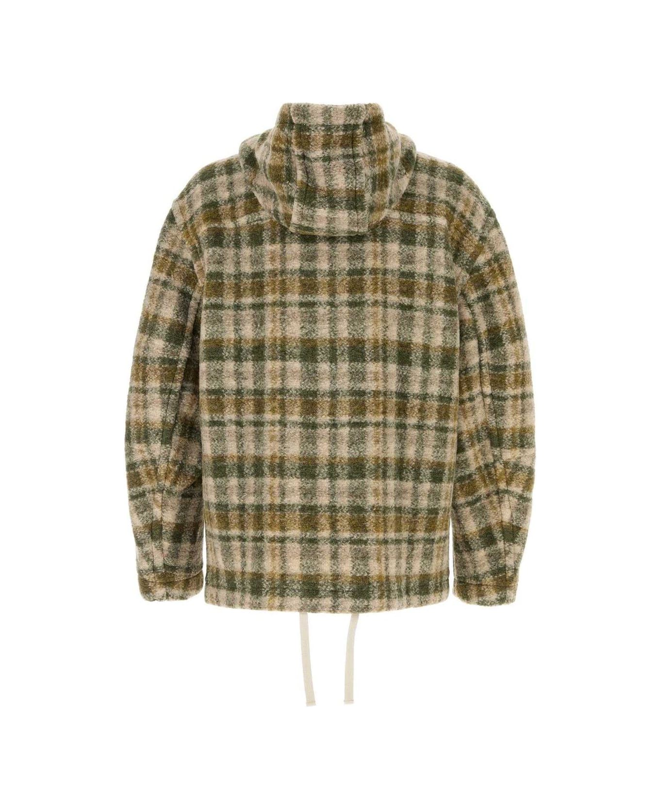 Isabel Marant Checked Zipped Hooded Jacket - KHAKIECRU