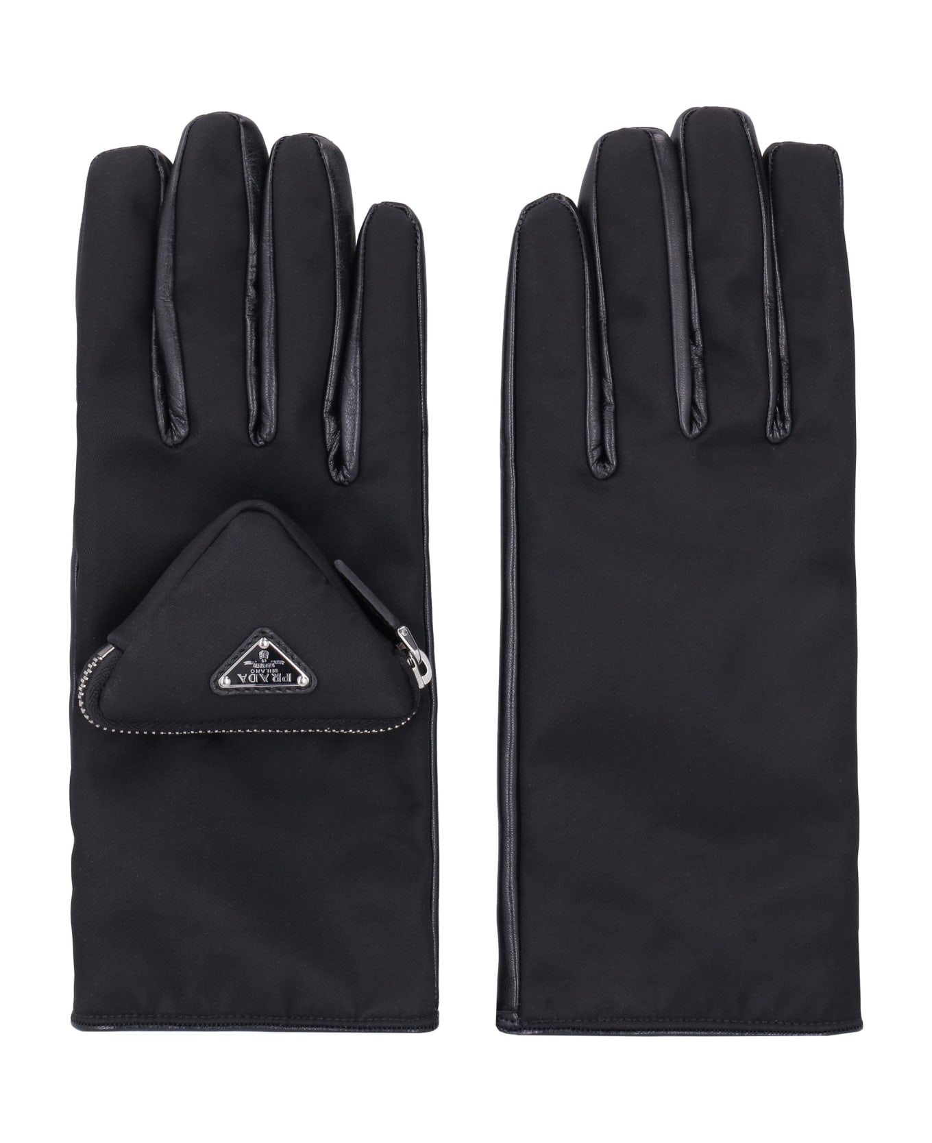 Prada Re-nylon And Nappa Leather Gloves With Pouch - black