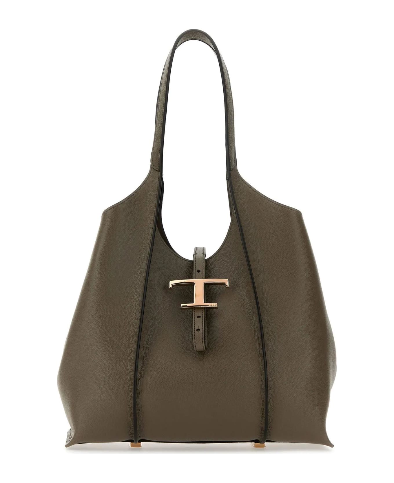 Tod's Dove Grey Leather Mini T Timeless Shoulder Bag - Kaki