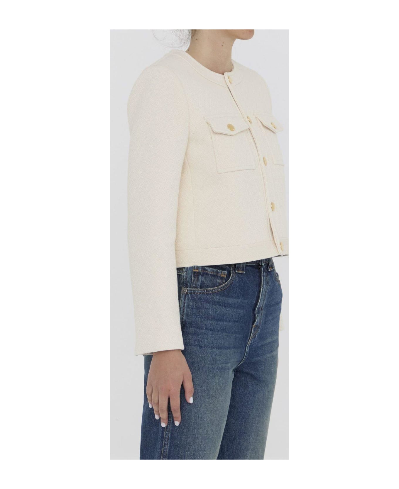 Celine Buttoned Long-sleeved Jacket - CREME