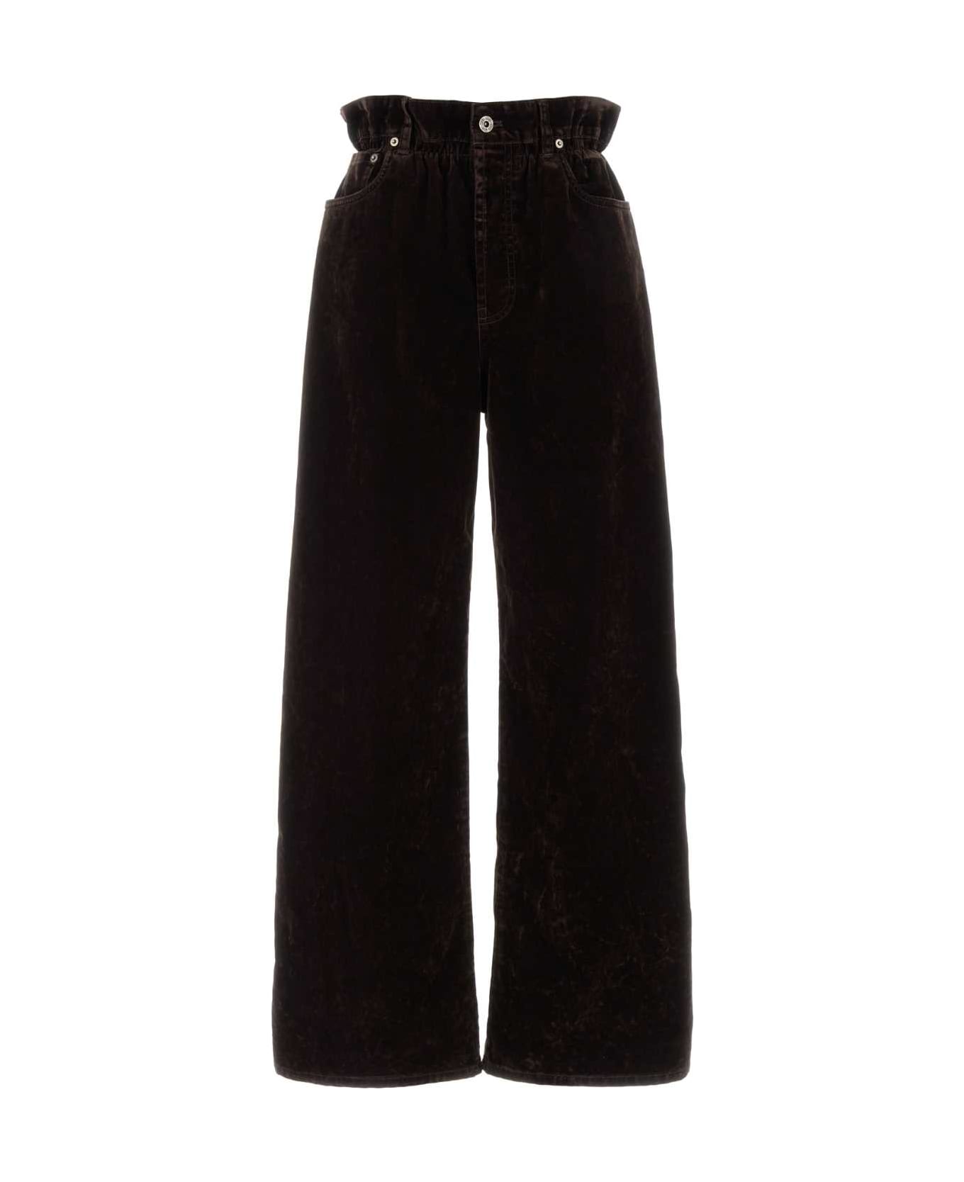 Miu Miu Dark Brown Velvet Wide-leg Pant - MARRONE