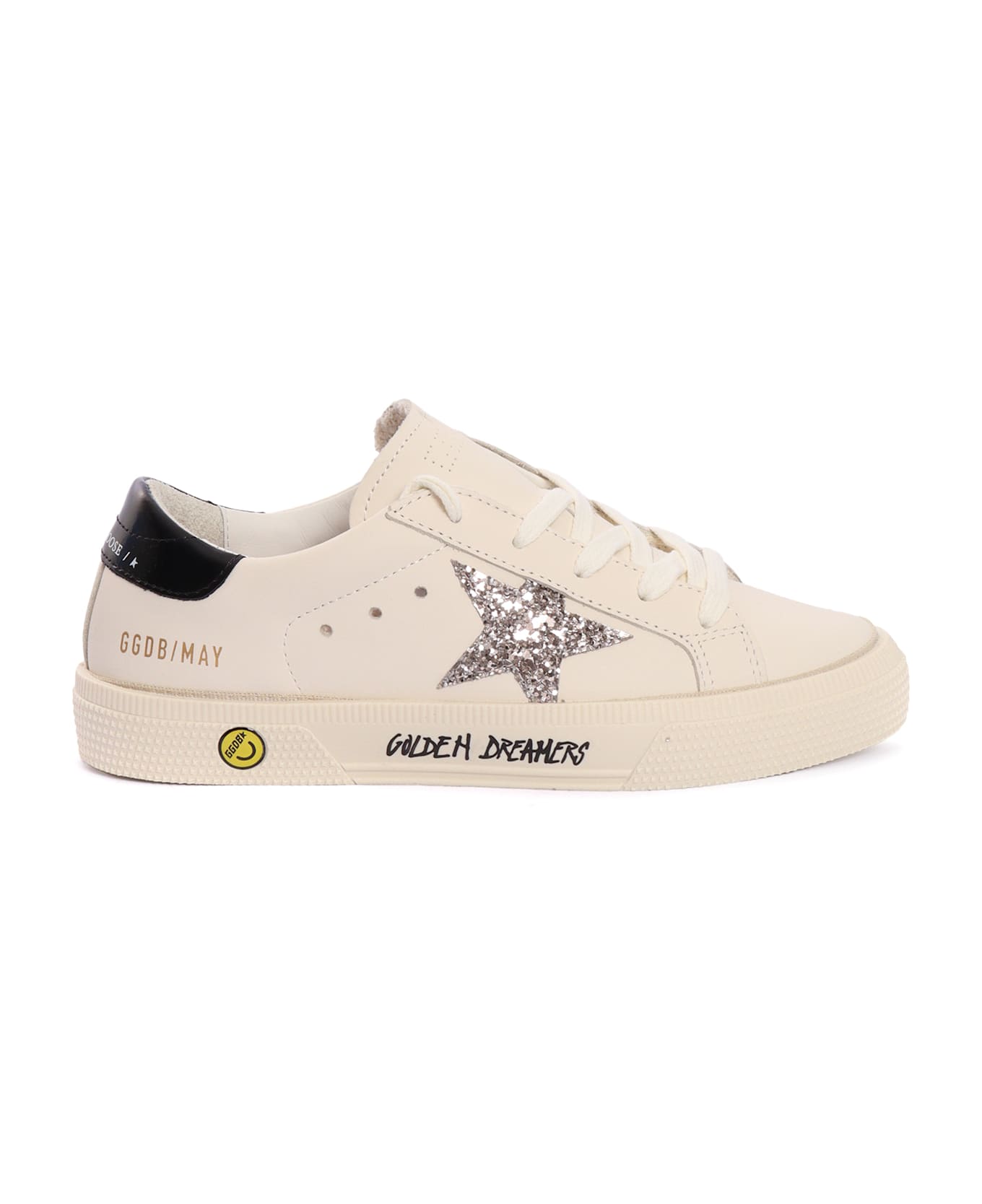 Golden Goose May Leather Upper Toe And Heel Glitter Star Signature Foxing Sneakers - WHITE