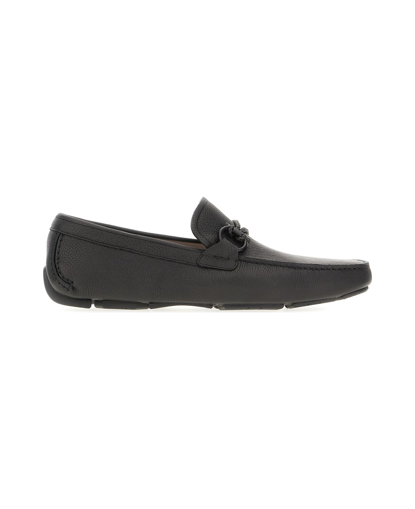 Ferragamo Black Leather Front Loafers - NERO LIGHT GREY