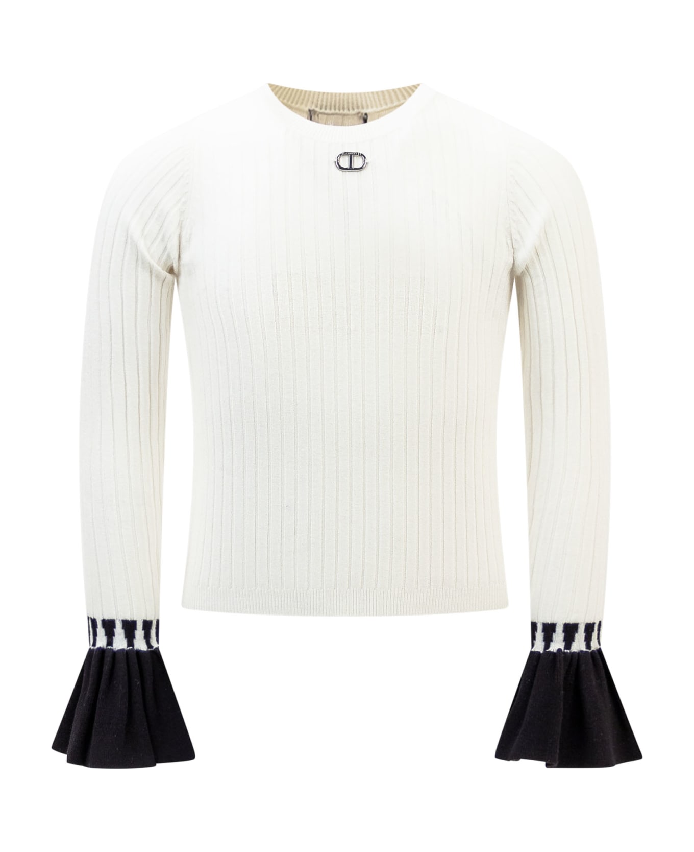 TwinSet Sweater With Logo - OFF WHITE/NERO ニットウェア＆スウェットシャツ