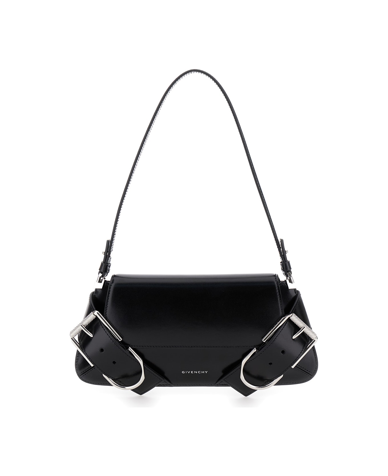 Givenchy 'voyou' Black Shoulder Bag With Buckles And Logo In Leather Woman - Black